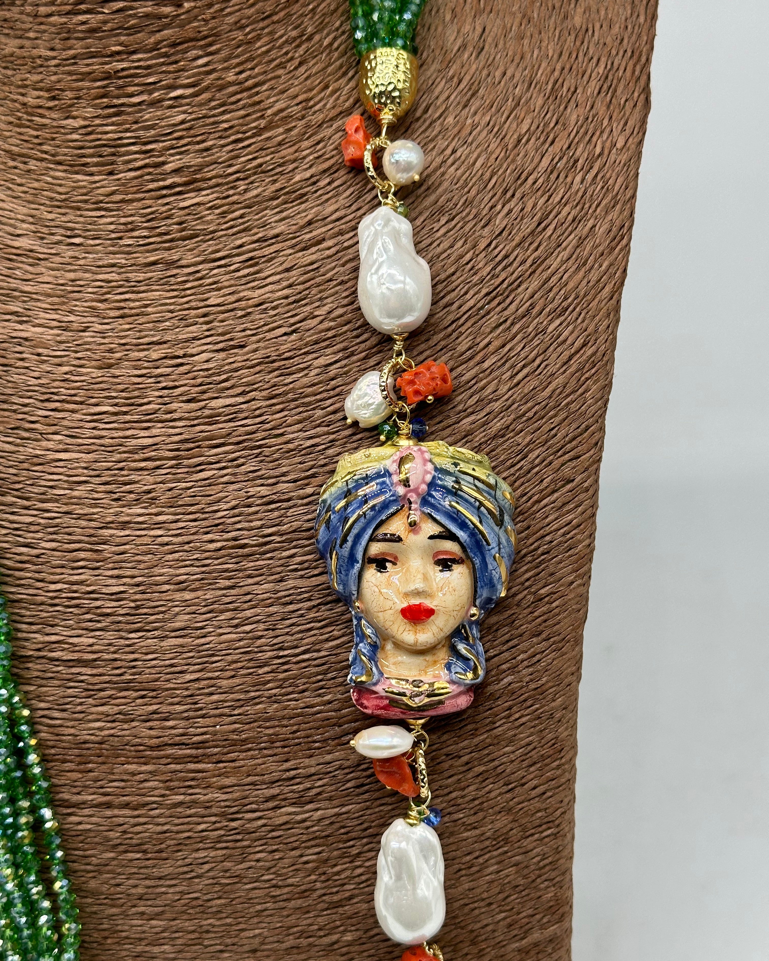 Collana Siciliana Multifilo Testa di Moro “Atena” Ceramica di Caltagirone V.3 - COLLANA