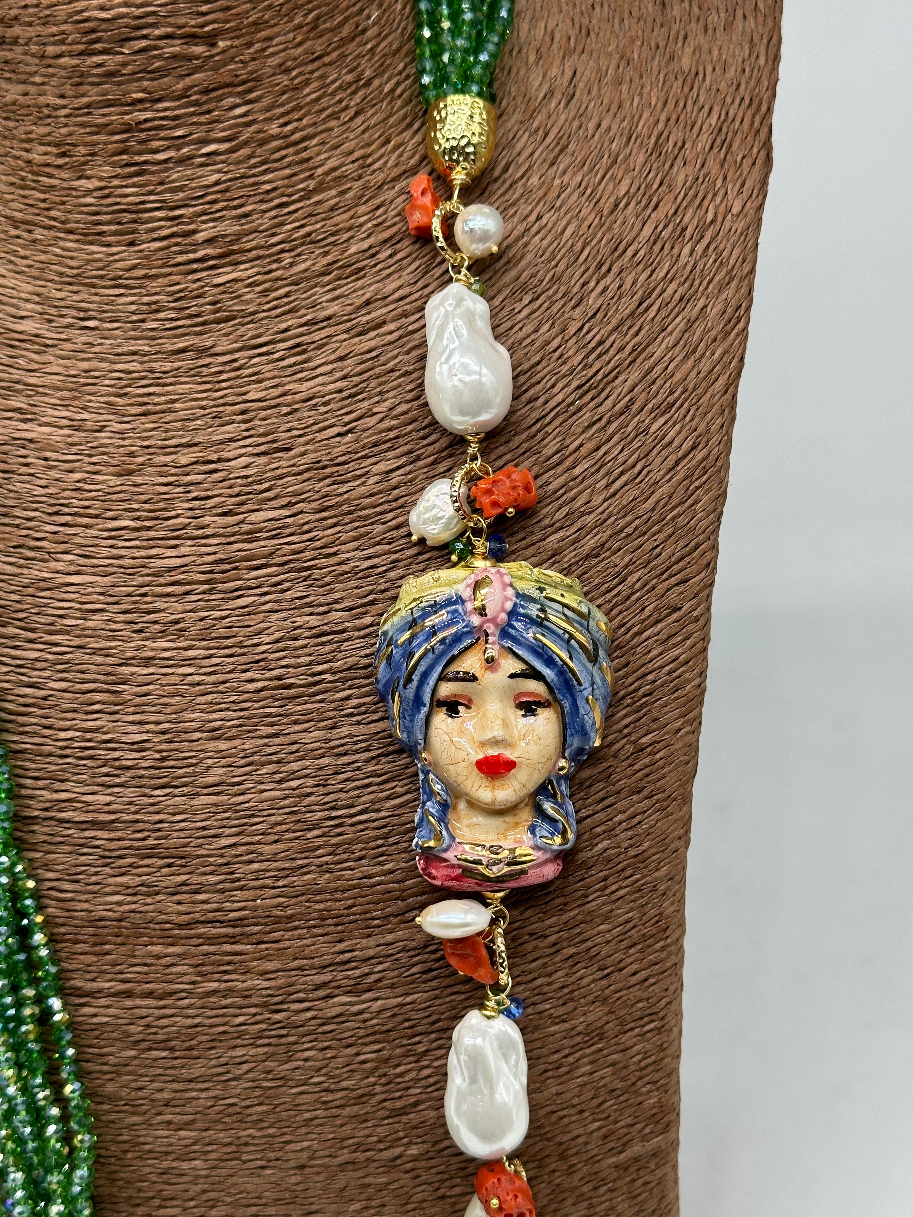 Collana Siciliana Multifilo Testa di Moro “Atena” Ceramica di Caltagirone V.3 - COLLANA