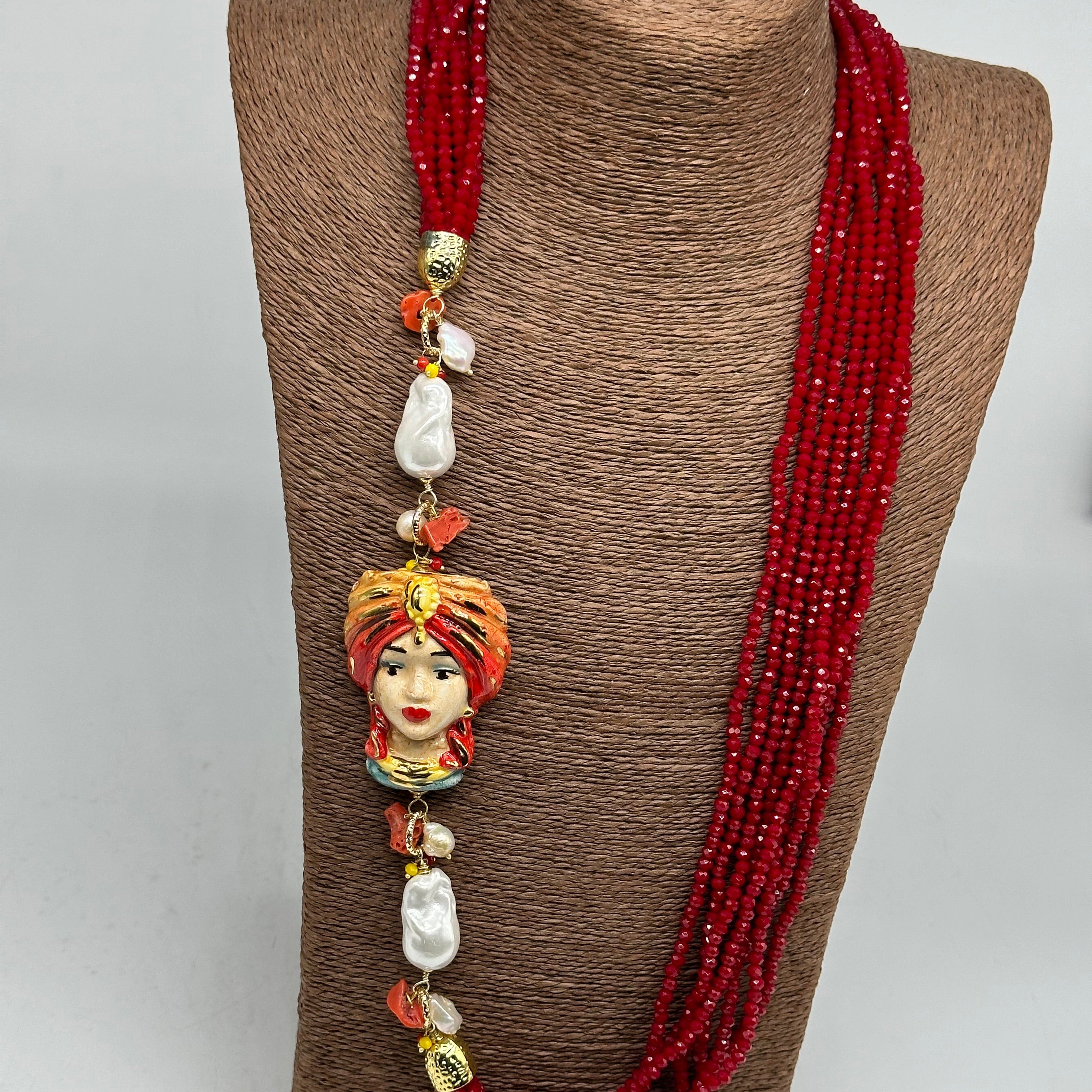 Collana Siciliana Multifilo Testa di Moro “Atena” Ceramica di Caltagirone V.1 - COLLANA