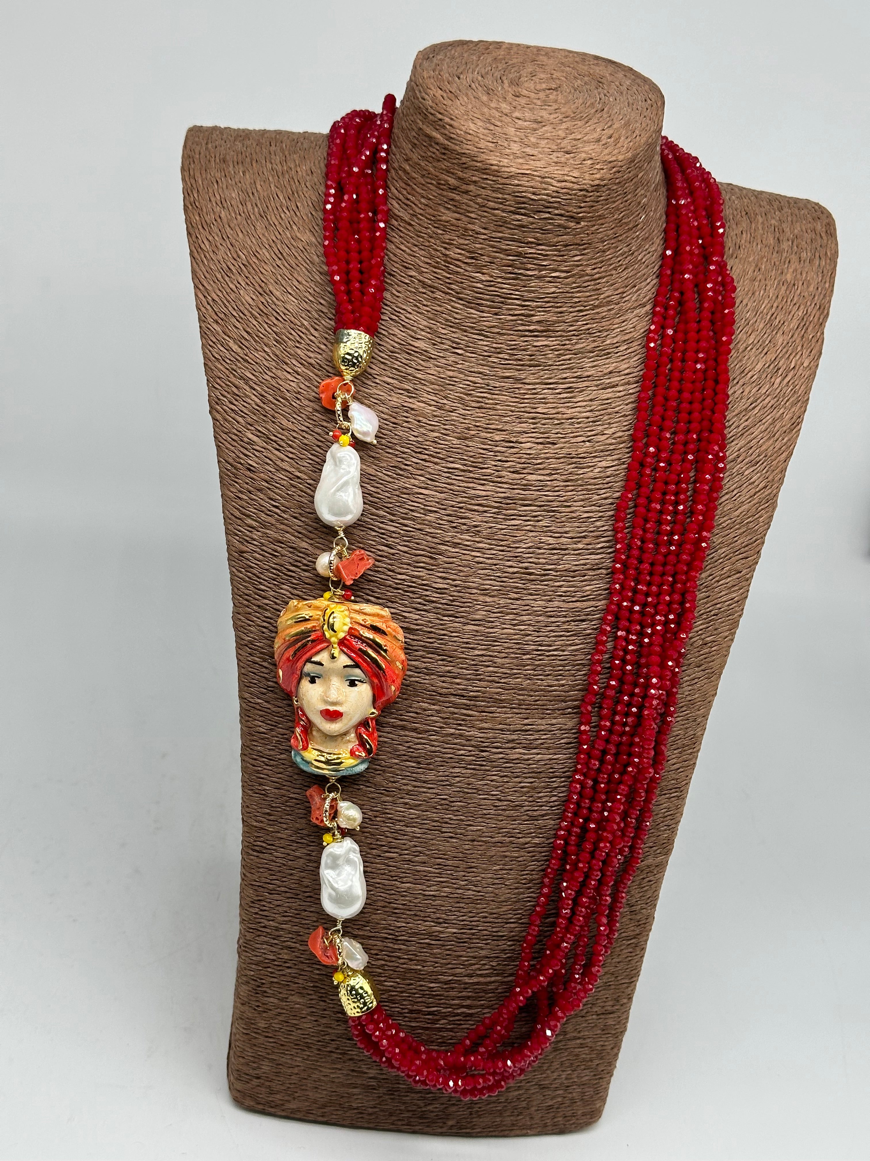 Collana Siciliana Multifilo Testa di Moro “Atena” Ceramica di Caltagirone V.1 - COLLANA
