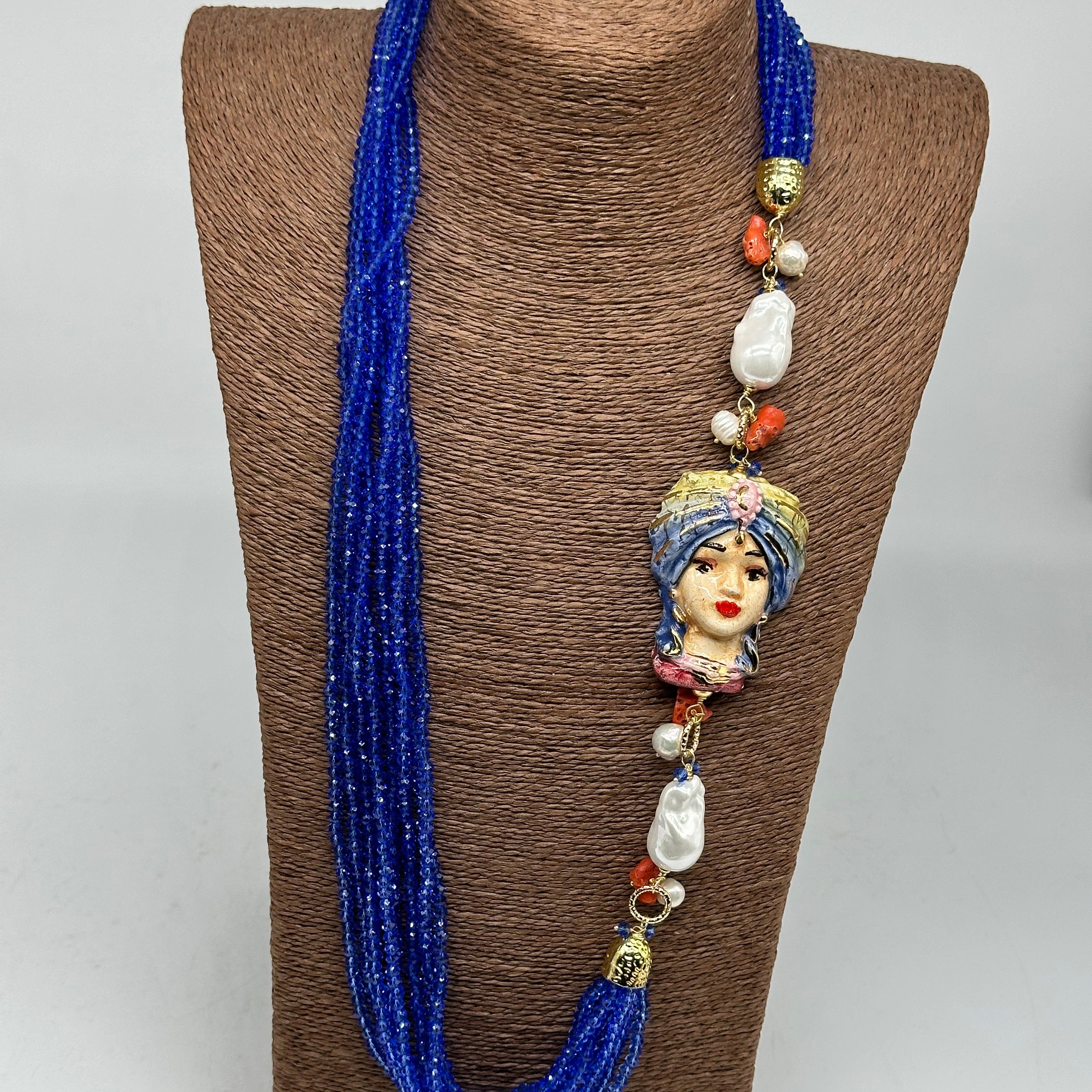 Collana Siciliana Multifilo Testa di Moro “Atena” Ceramica di Caltagirone V.2 - COLLANA