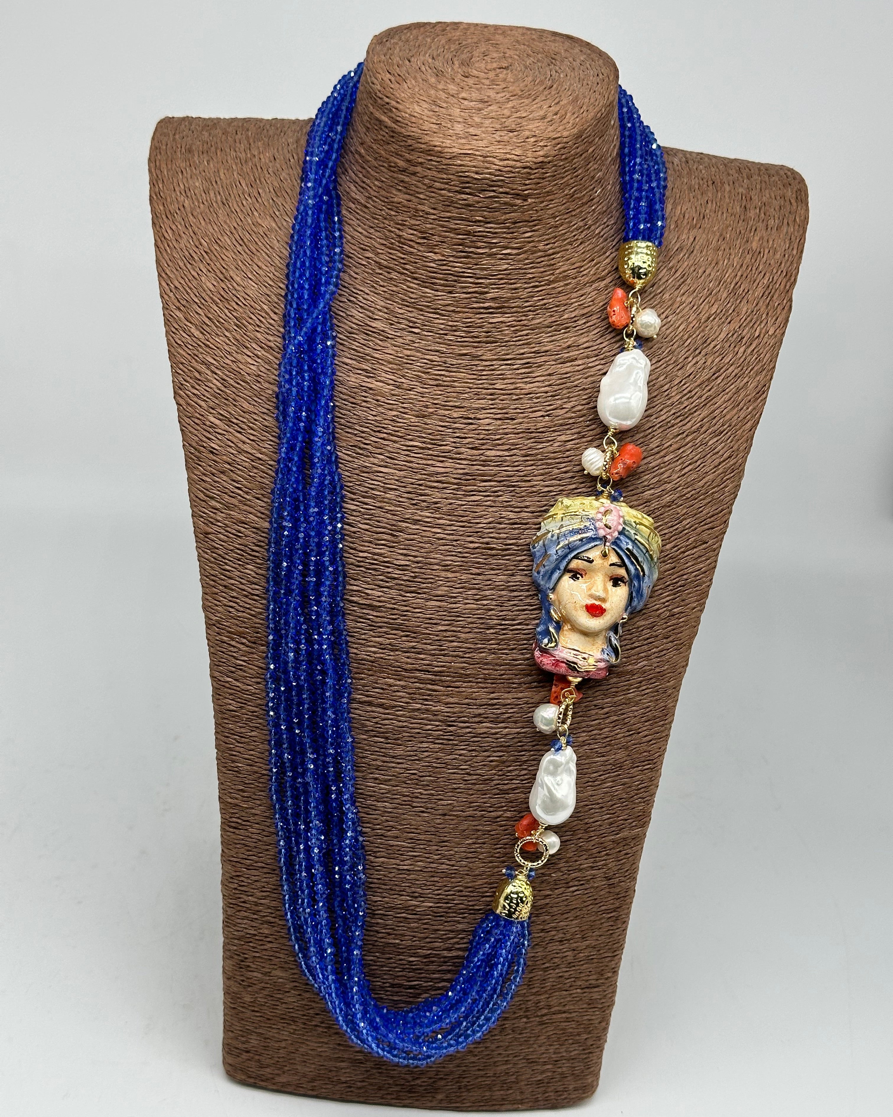 Collana Siciliana Multifilo Testa di Moro “Atena” Ceramica di Caltagirone V.2 - COLLANA