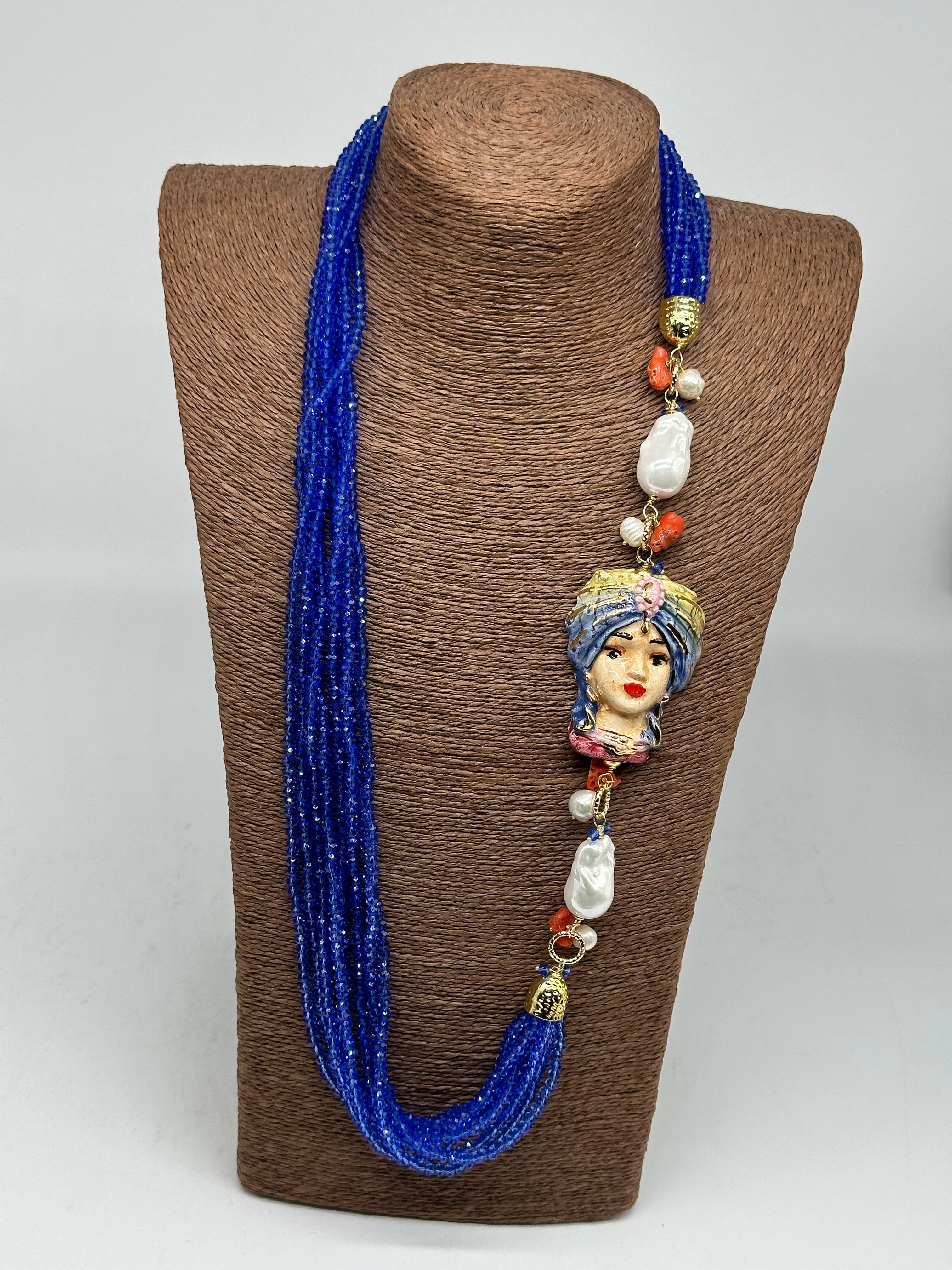 Collana Siciliana Multifilo Testa di Moro “Atena” Ceramica di Caltagirone V.2 - COLLANA