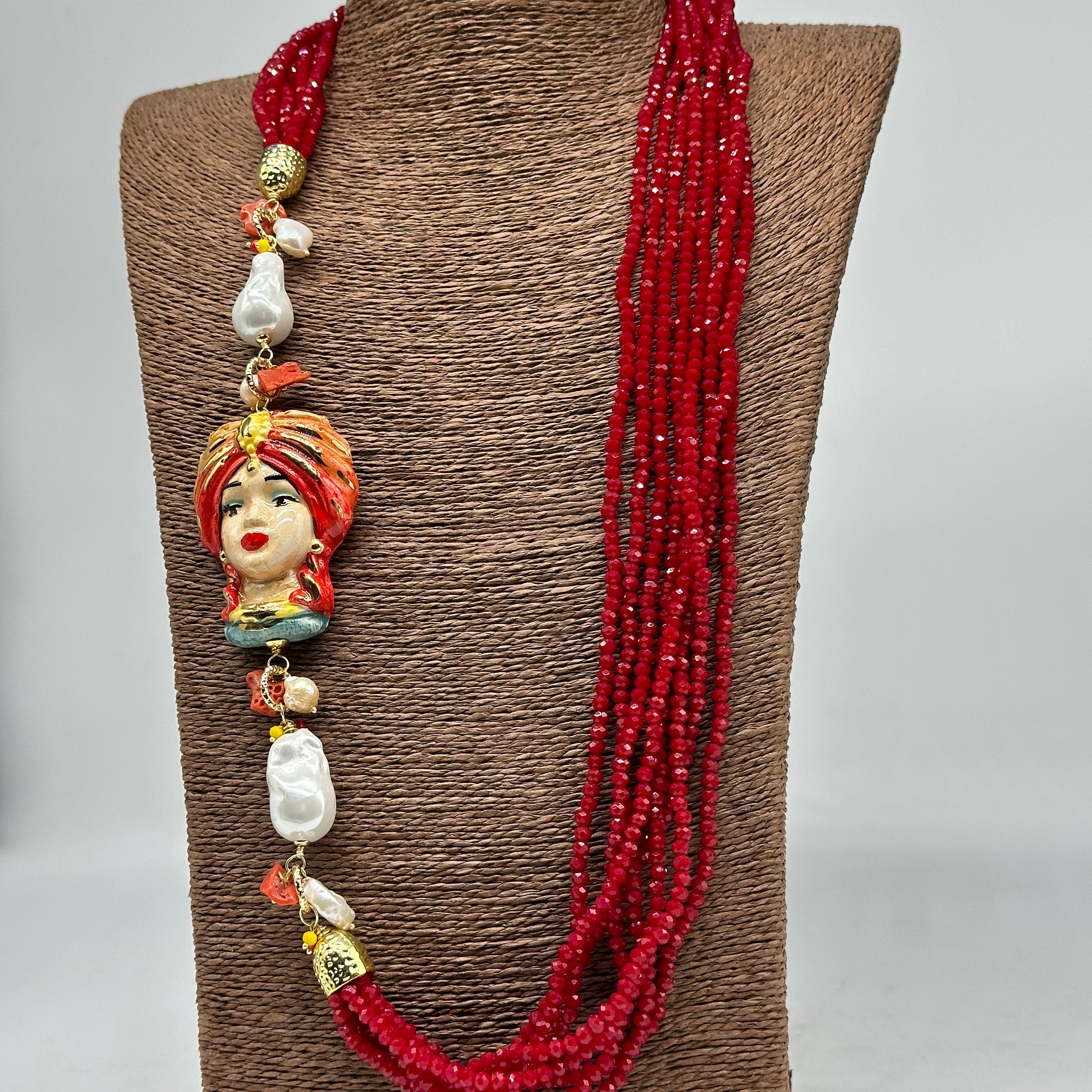 Collana Siciliana Multifilo Testa di Moro “Atena” Ceramica di Caltagirone V.1 - COLLANA