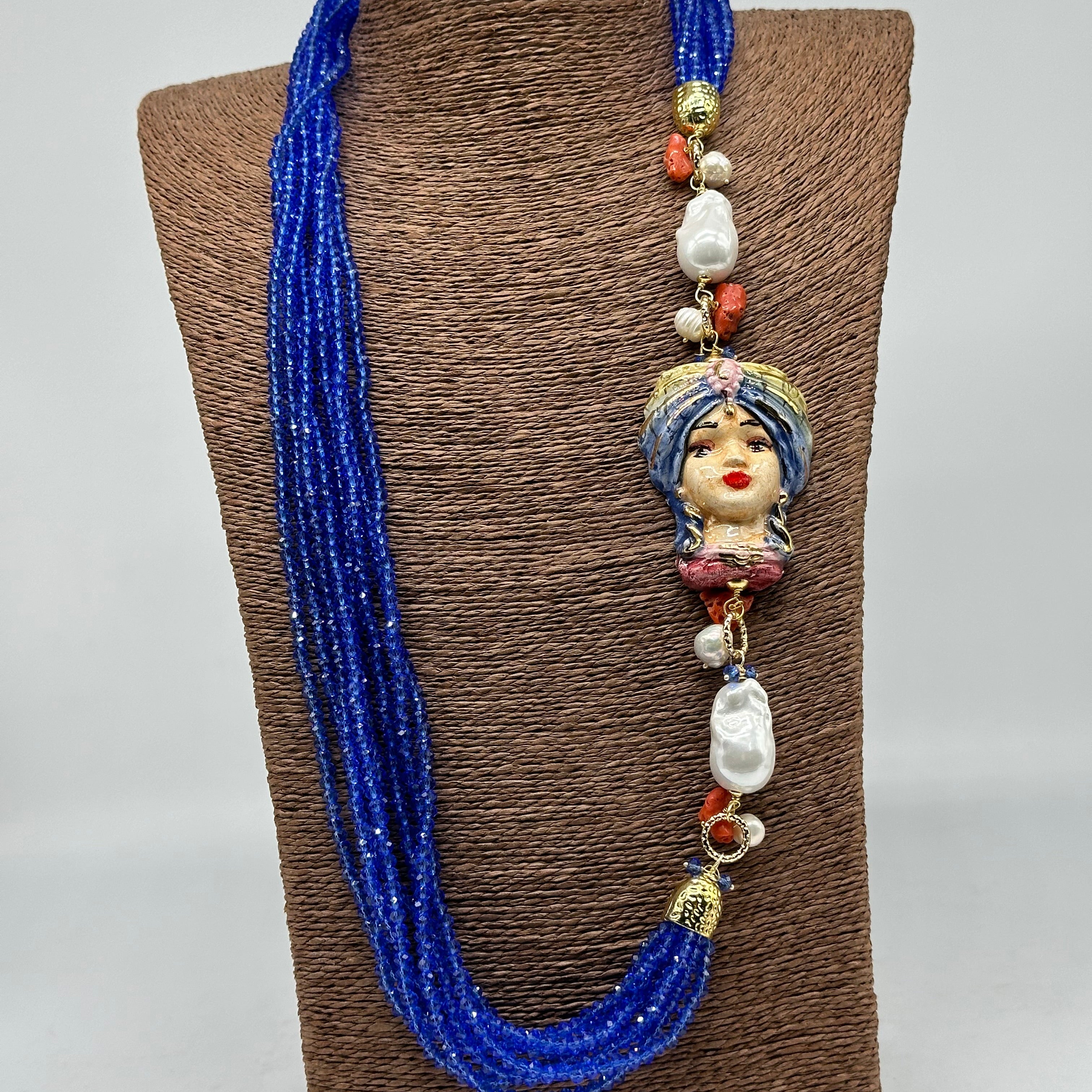 Collana Siciliana Multifilo Testa di Moro “Atena” Ceramica di Caltagirone V.2 - COLLANA