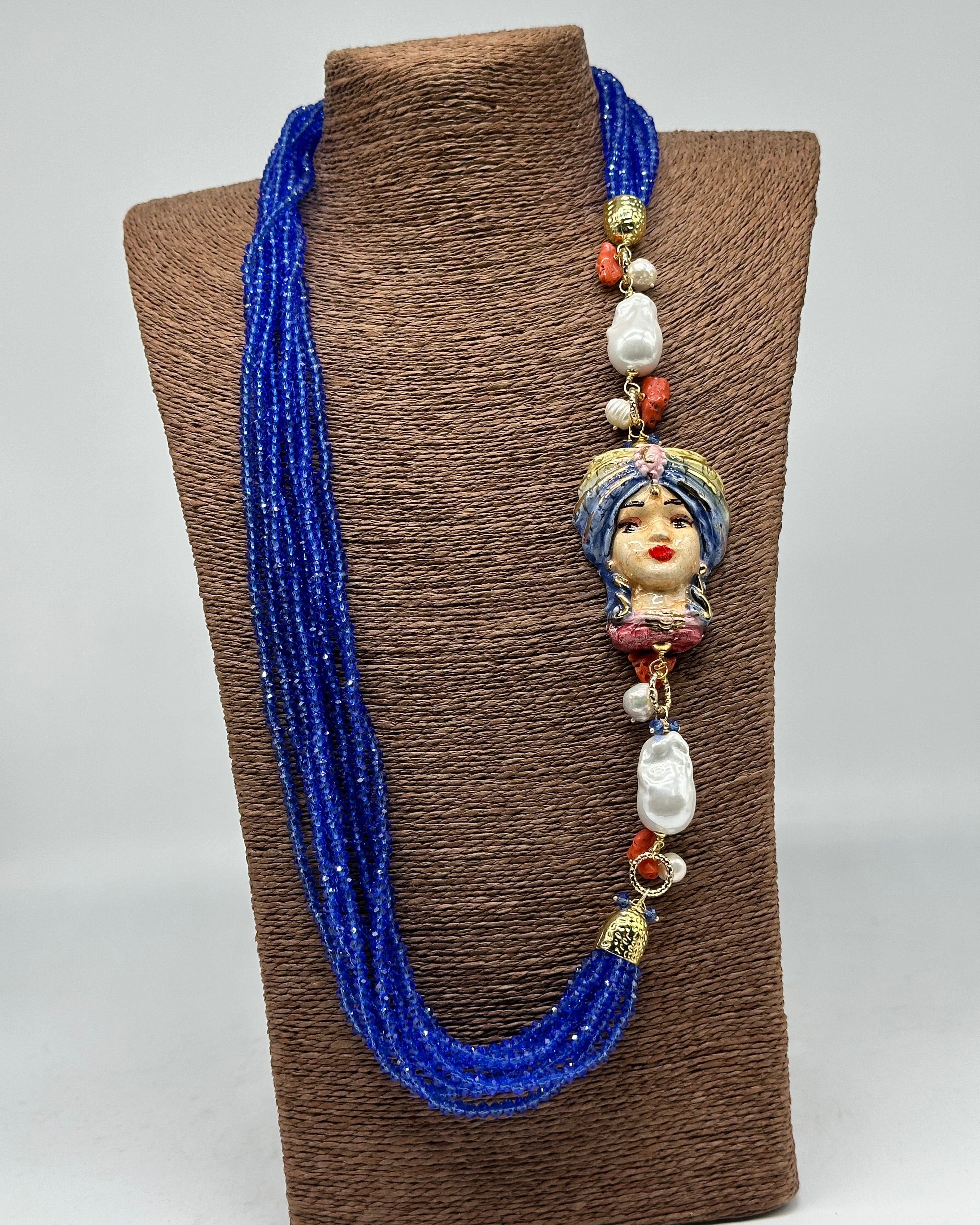 Collana Siciliana Multifilo Testa di Moro “Atena” Ceramica di Caltagirone V.2 - COLLANA