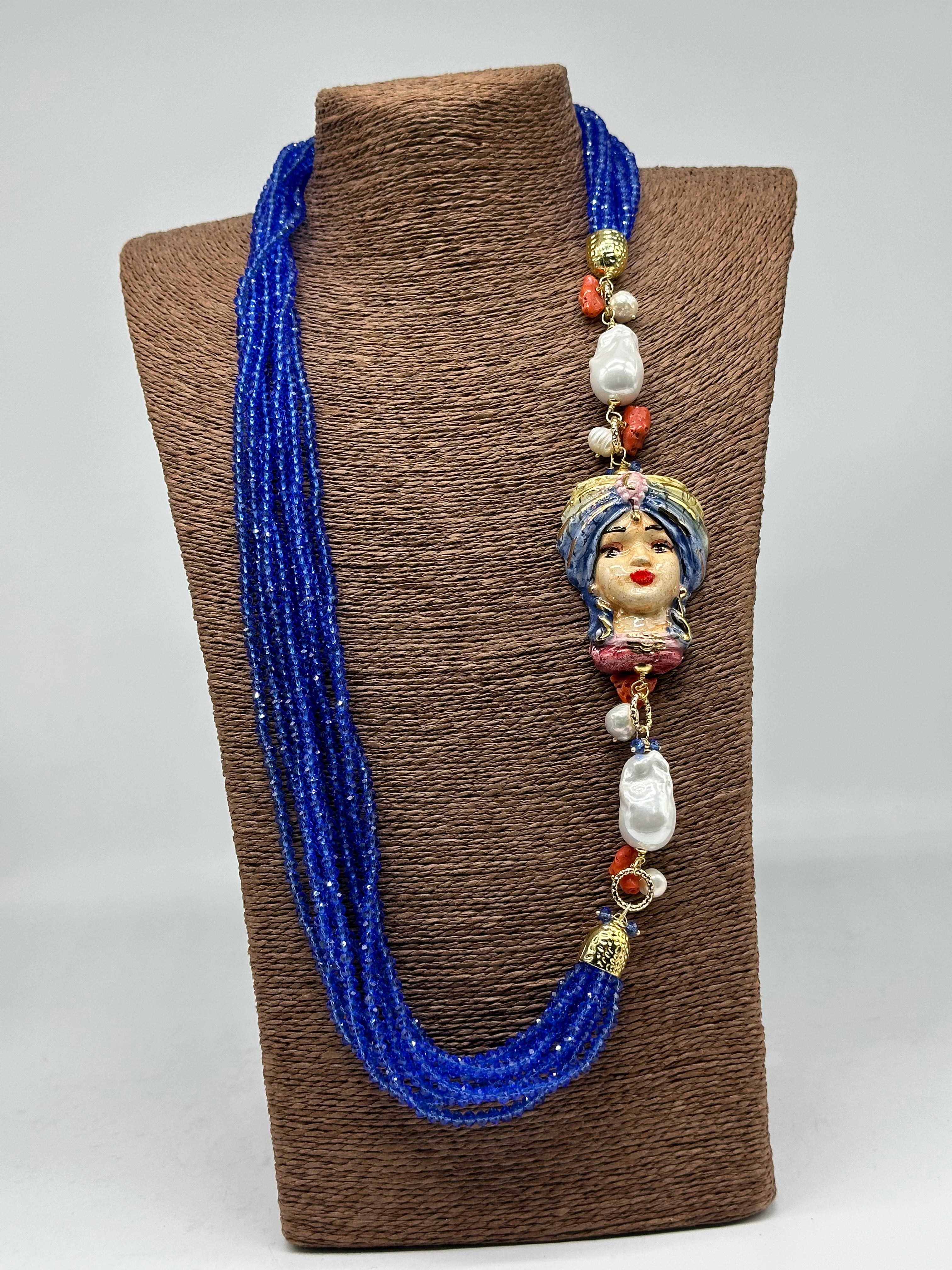 Collana Siciliana Multifilo Testa di Moro “Atena” Ceramica di Caltagirone V.2 - COLLANA