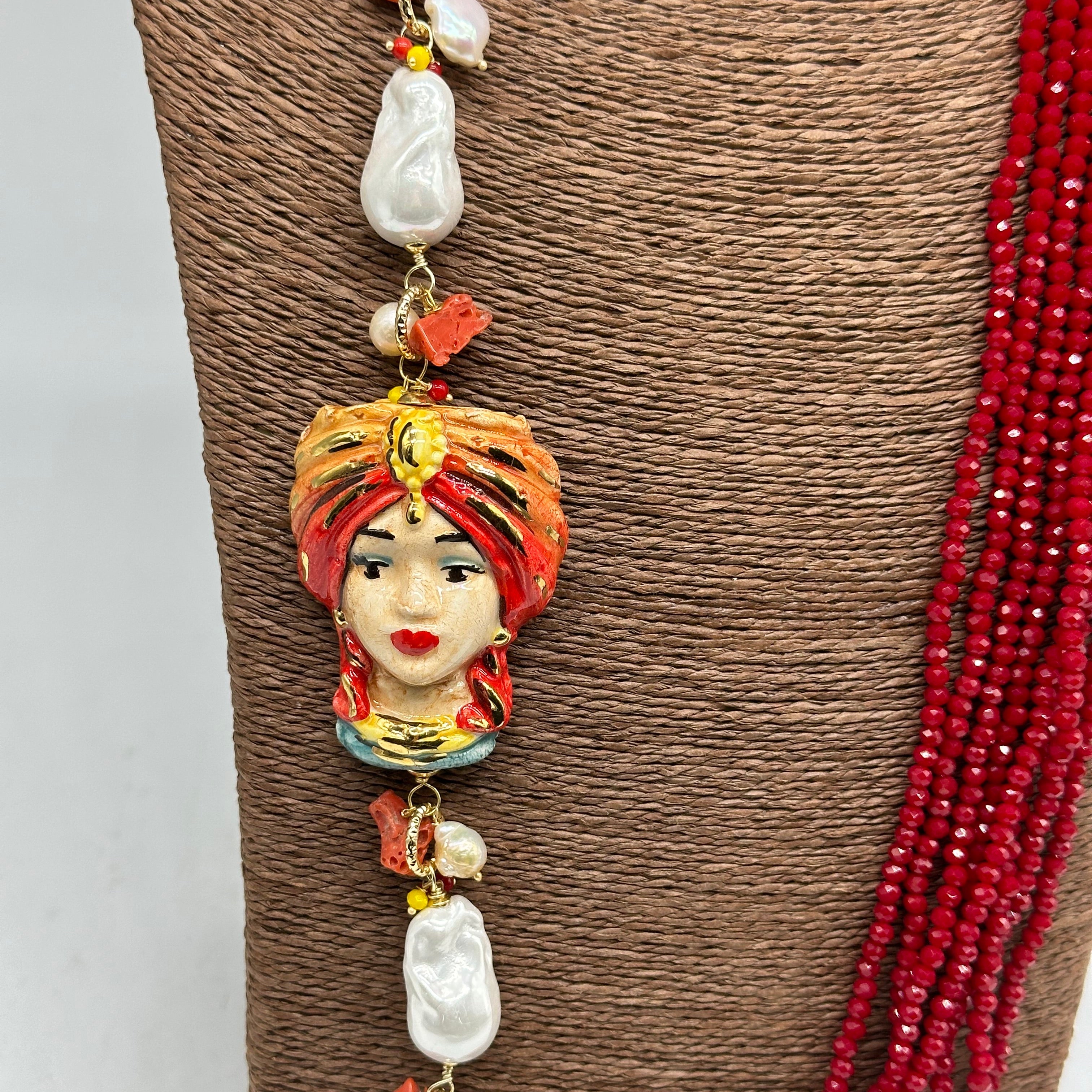 Collana Siciliana Multifilo Testa di Moro “Atena” Ceramica di Caltagirone V.1 - COLLANA