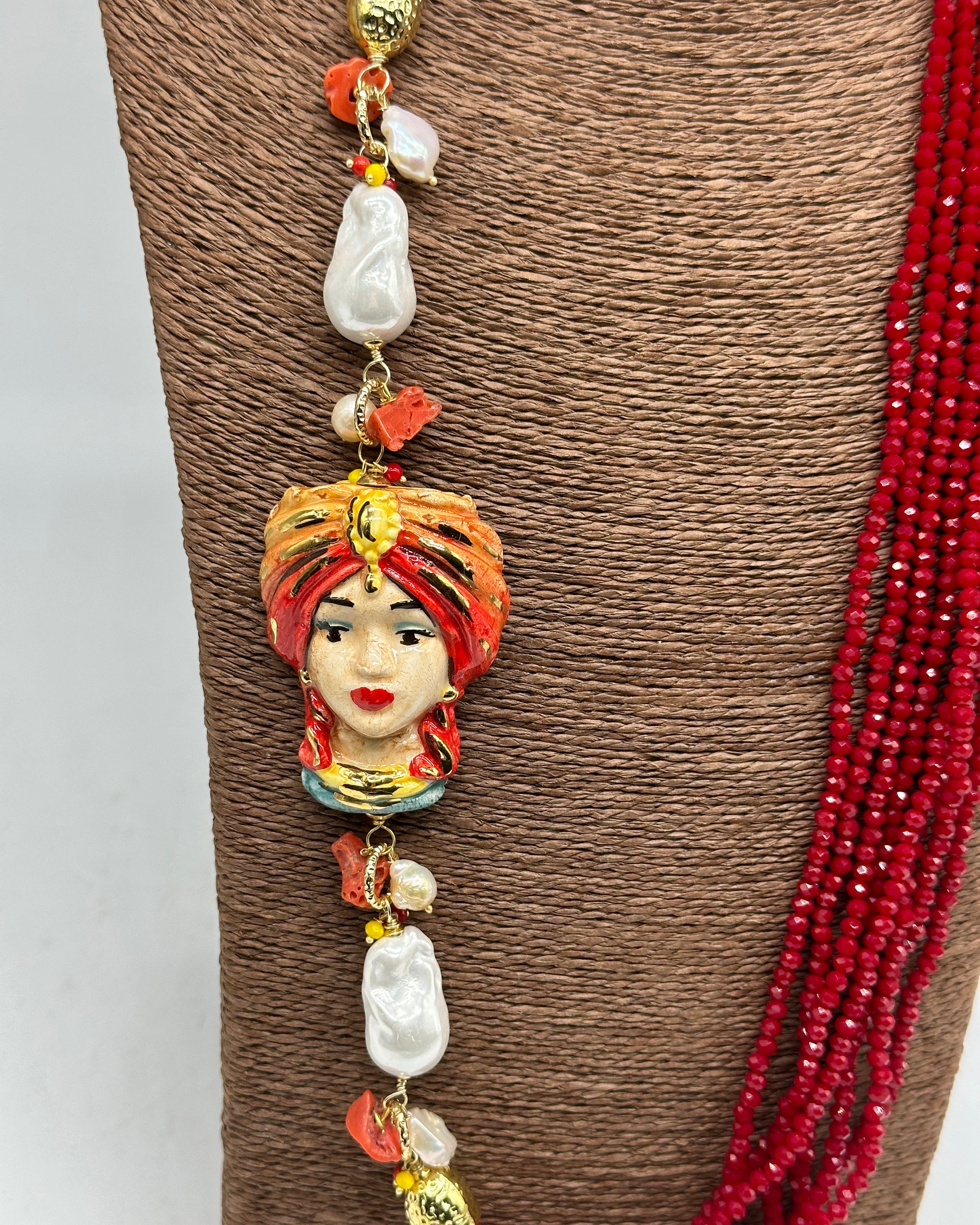 Collana Siciliana Multifilo Testa di Moro “Atena” Ceramica di Caltagirone V.1 - COLLANA