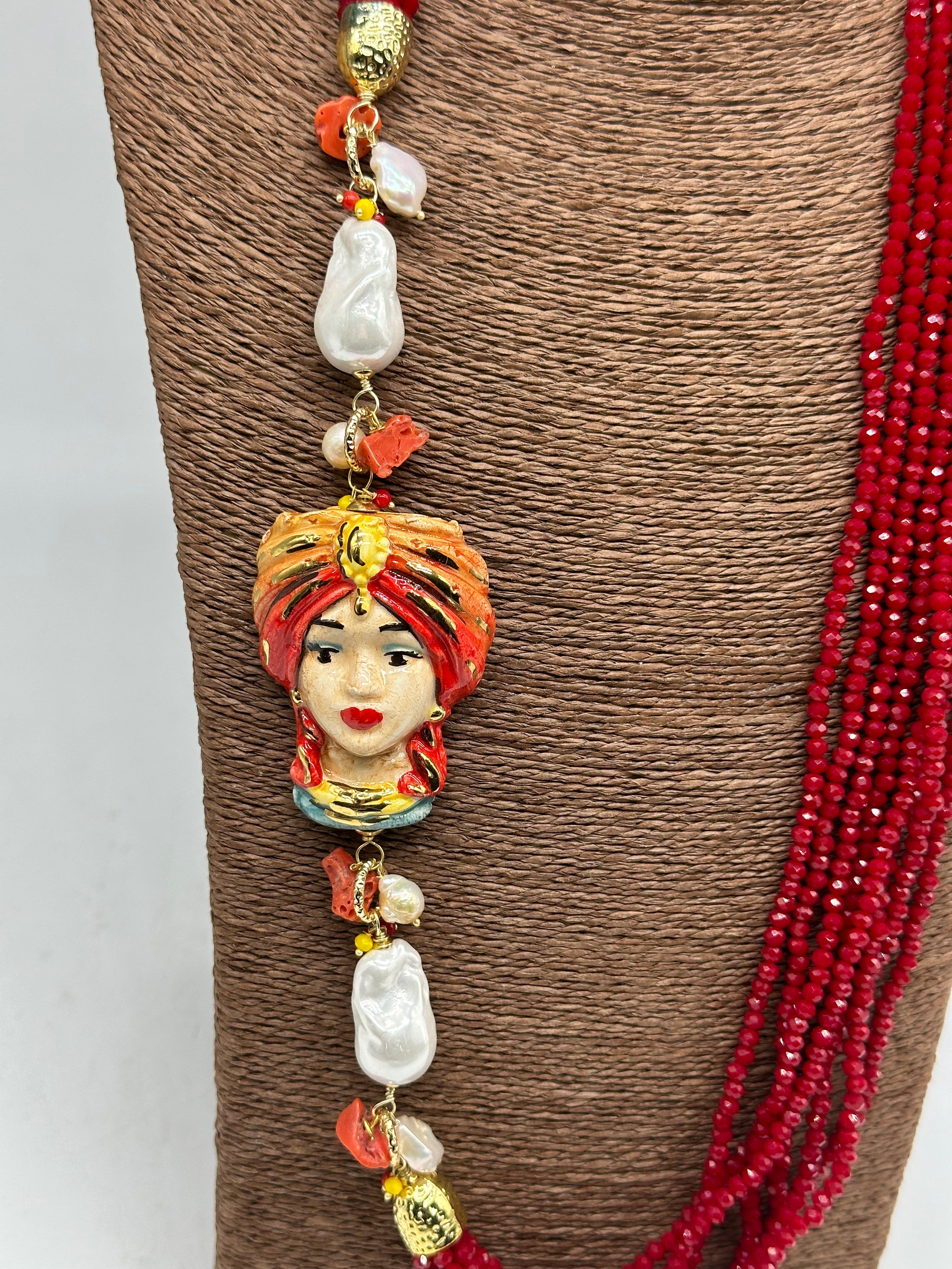 Collana Siciliana Multifilo Testa di Moro “Atena” Ceramica di Caltagirone V.1 - COLLANA