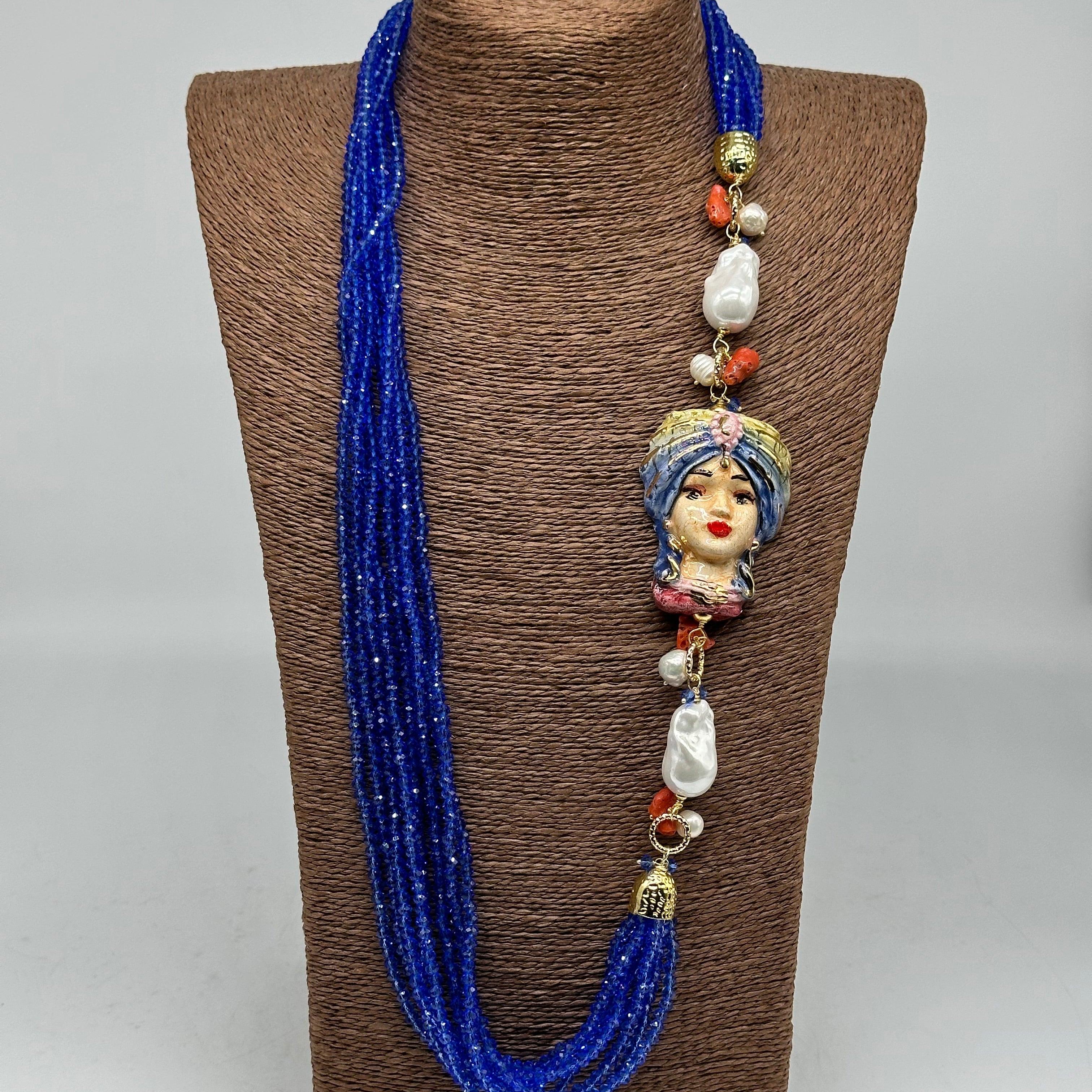 Collana Siciliana Multifilo Testa di Moro “Atena” Ceramica di Caltagirone V.2 - COLLANA