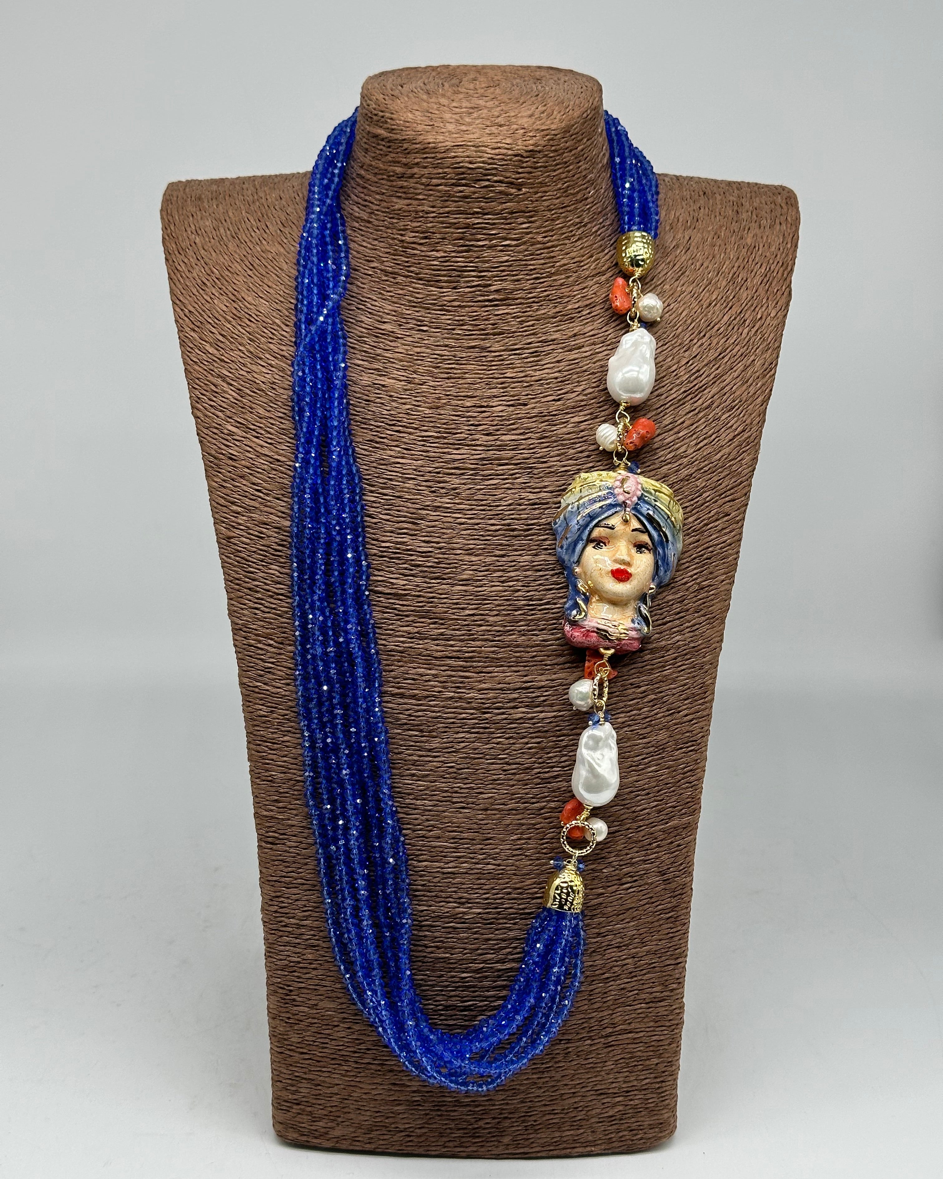 Collana Siciliana Multifilo Testa di Moro “Atena” Ceramica di Caltagirone V.2 - COLLANA