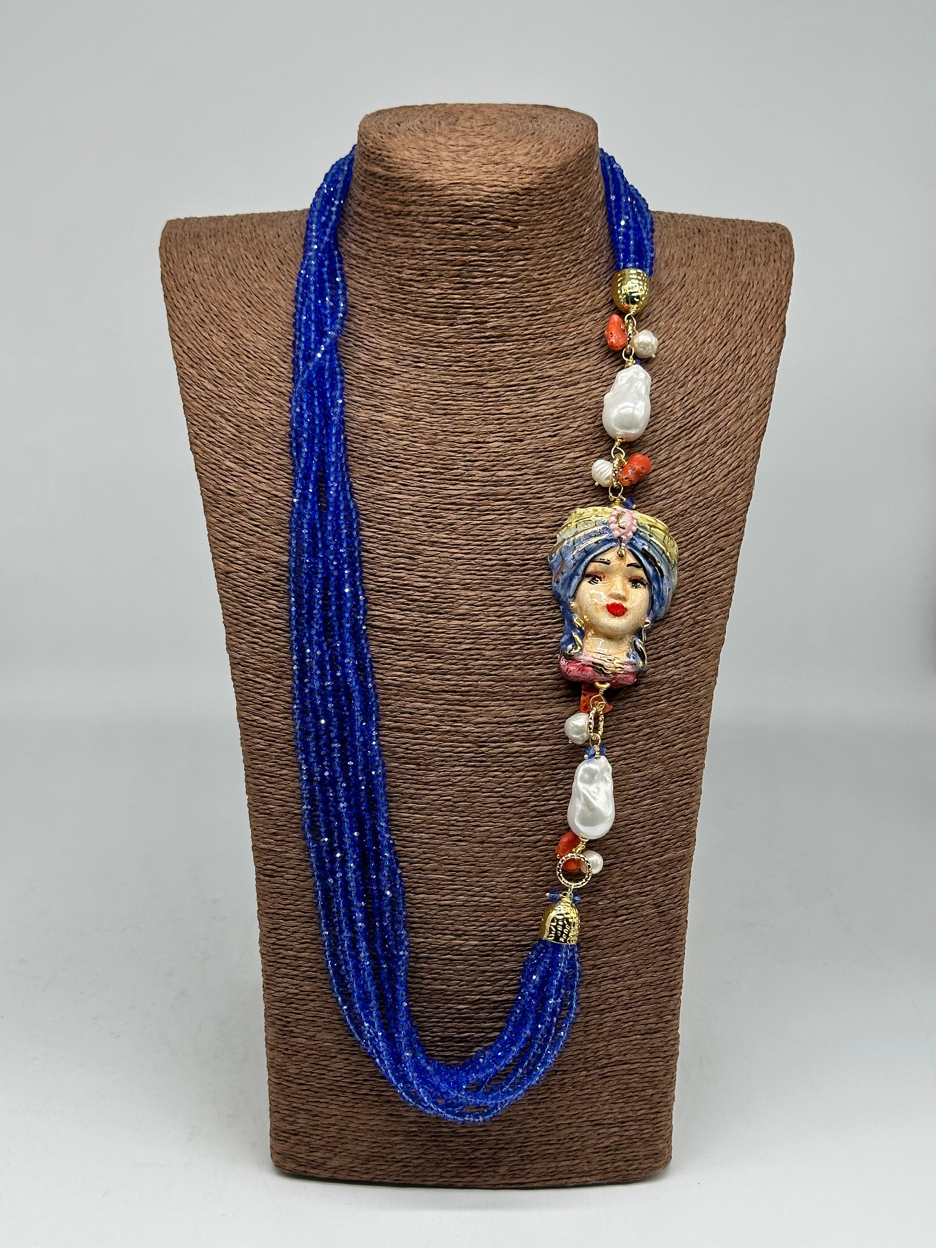 Collana Siciliana Multifilo Testa di Moro “Atena” Ceramica di Caltagirone V.2 - COLLANA