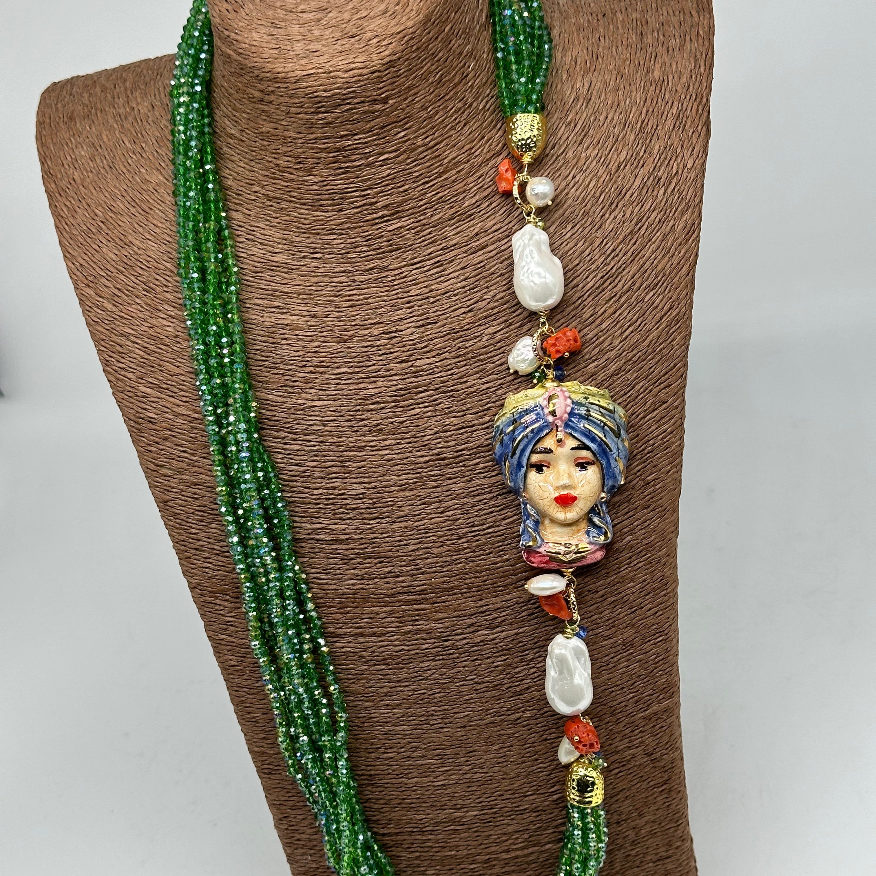 Collana Siciliana Multifilo Testa di Moro “Atena” Ceramica di Caltagirone V.3 - COLLANA