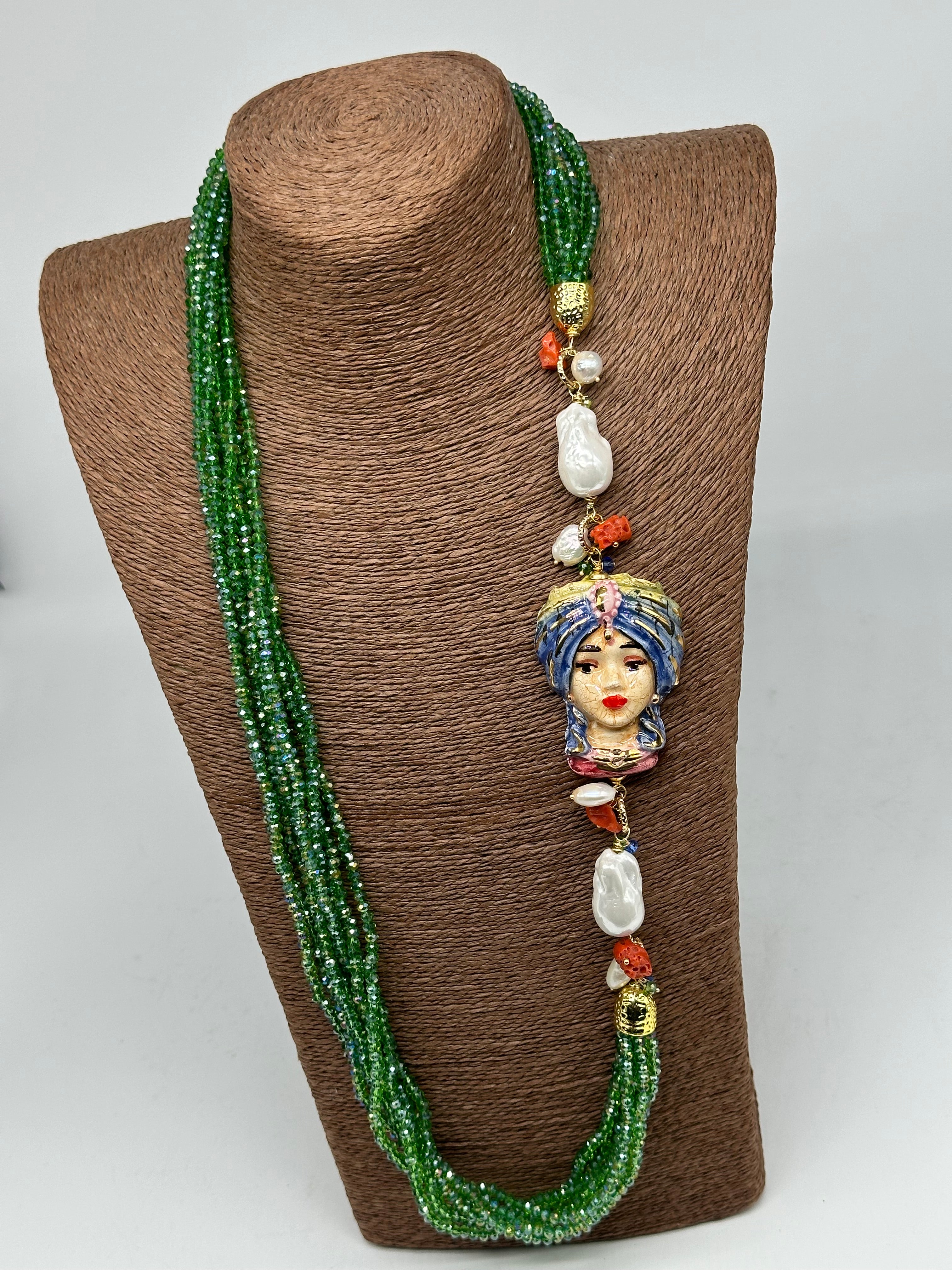 Collana Siciliana Multifilo Testa di Moro “Atena” Ceramica di Caltagirone V.3 - COLLANA