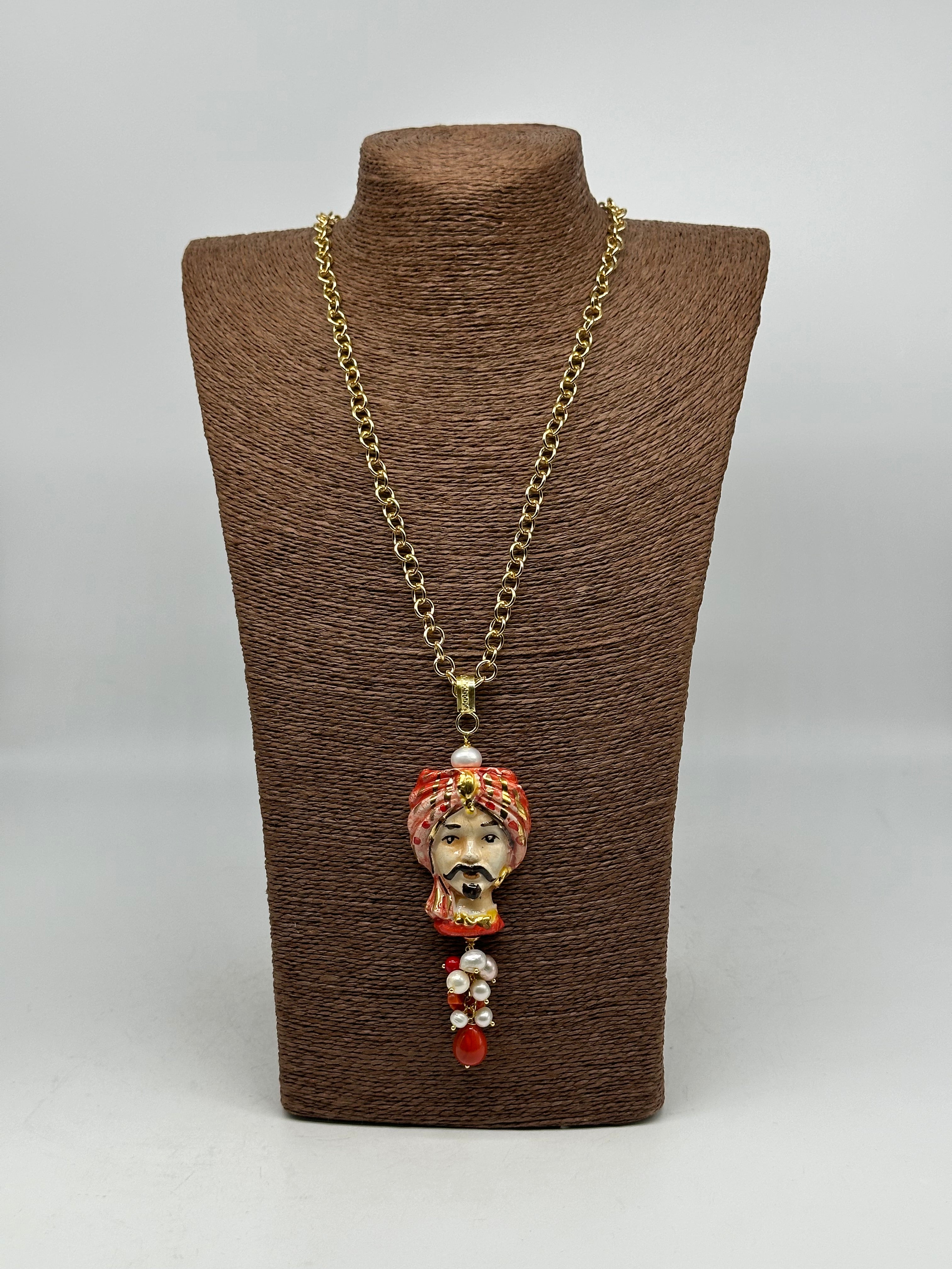 Collana Siciliana Testa di Moro Atena Ceramica di Caltagirone Turbante Rosso - COLLANA