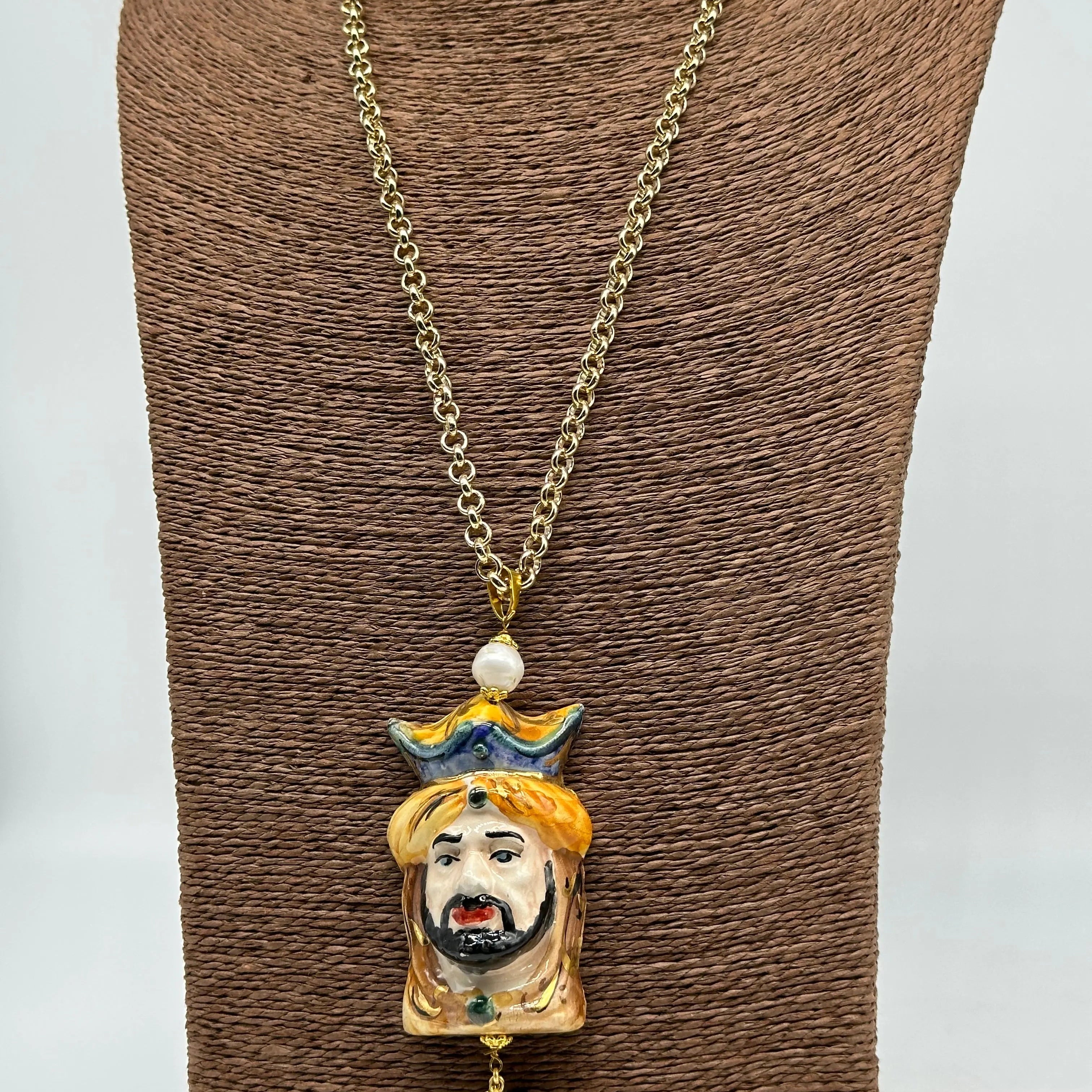 Collana Siciliana Testa di Moro Ceramica di Caltagirone Stile Classico V.1 DD CERAMICHE SICILIANE