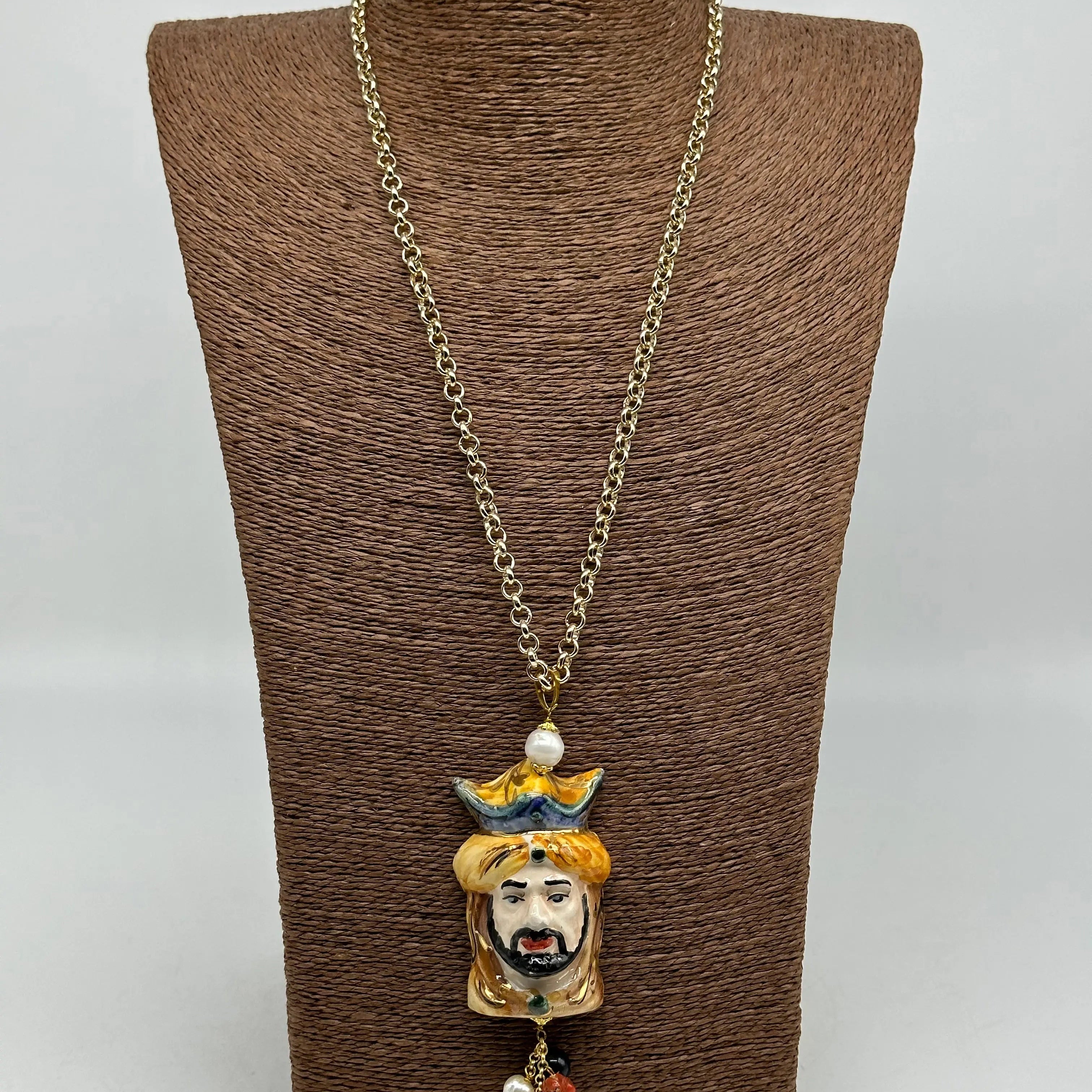 Collana Siciliana Testa di Moro Ceramica di Caltagirone Stile Classico V.1 DD CERAMICHE SICILIANE