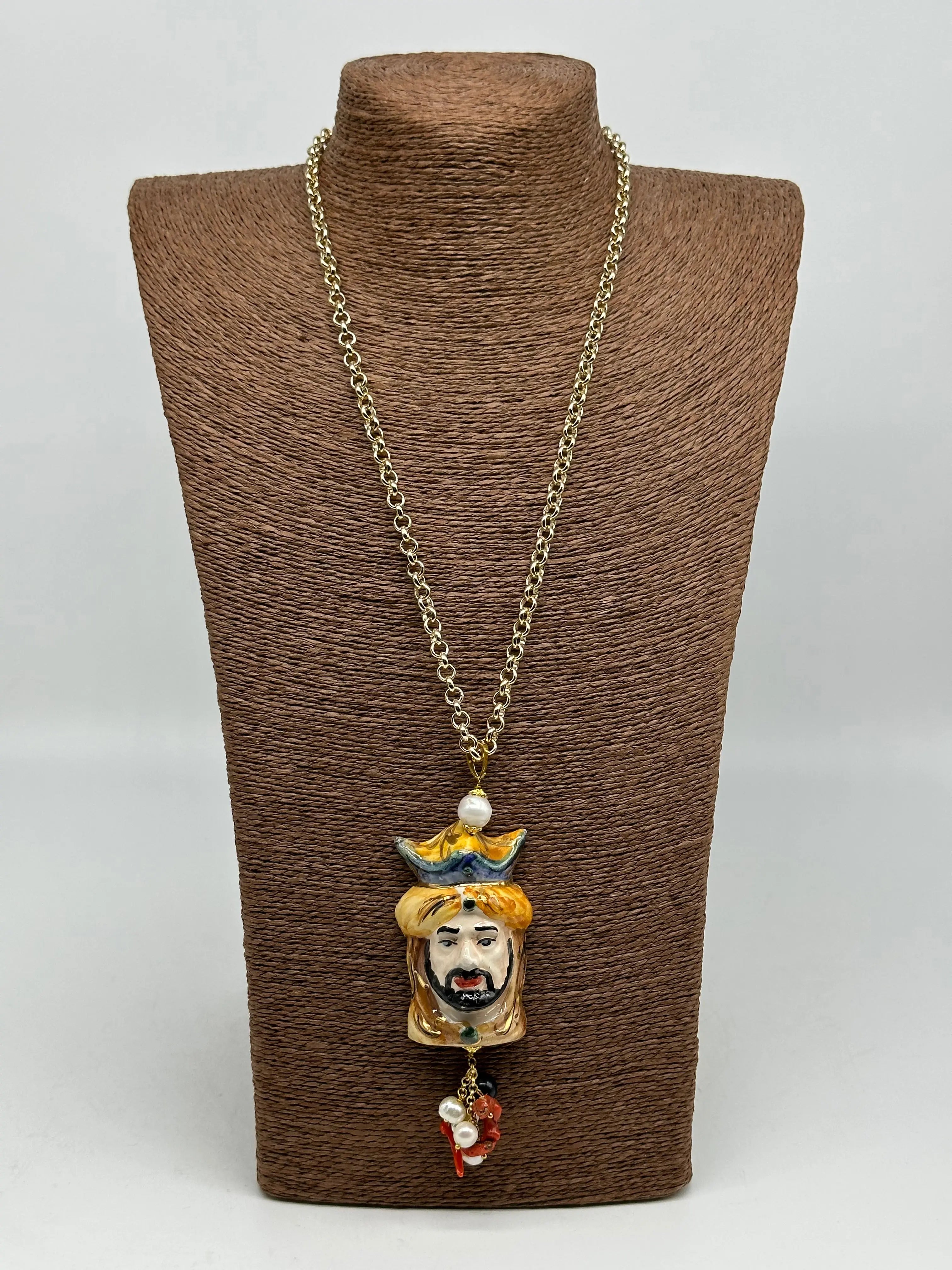Collana Siciliana Testa di Moro Ceramica di Caltagirone Stile Classico V.1 DD CERAMICHE SICILIANE