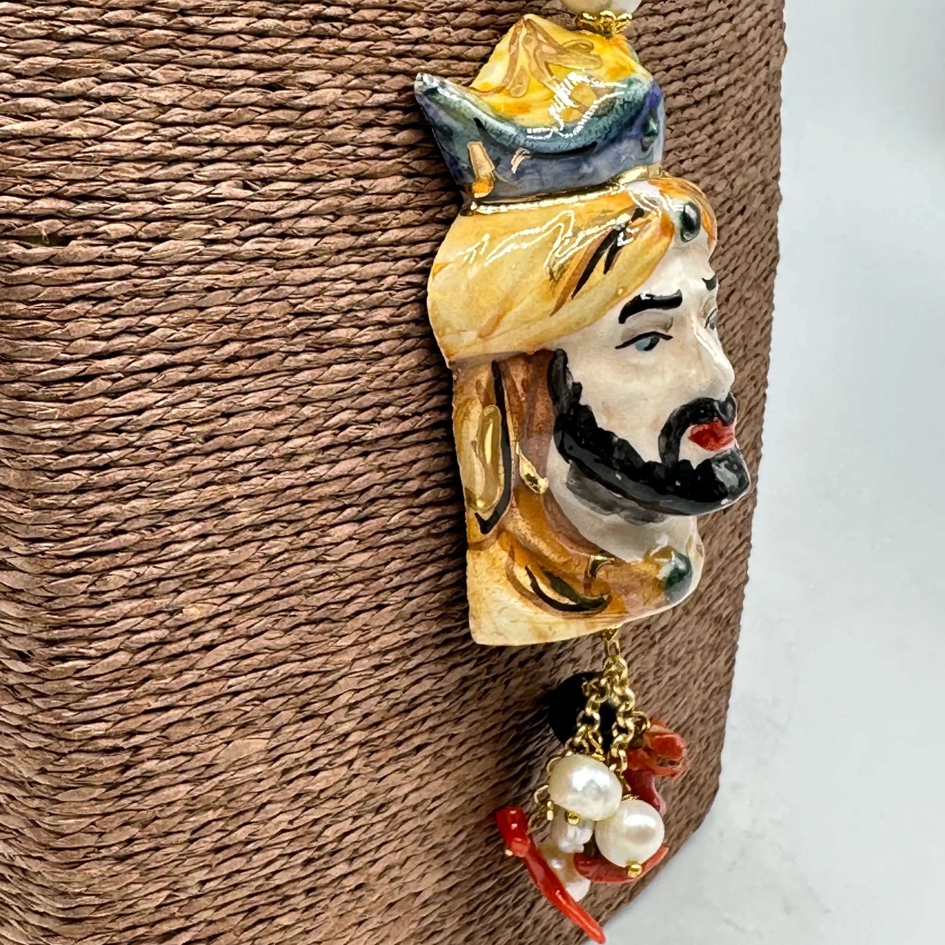 Collana Siciliana Testa di Moro Ceramica di Caltagirone Stile Classico V.1 DD CERAMICHE SICILIANE