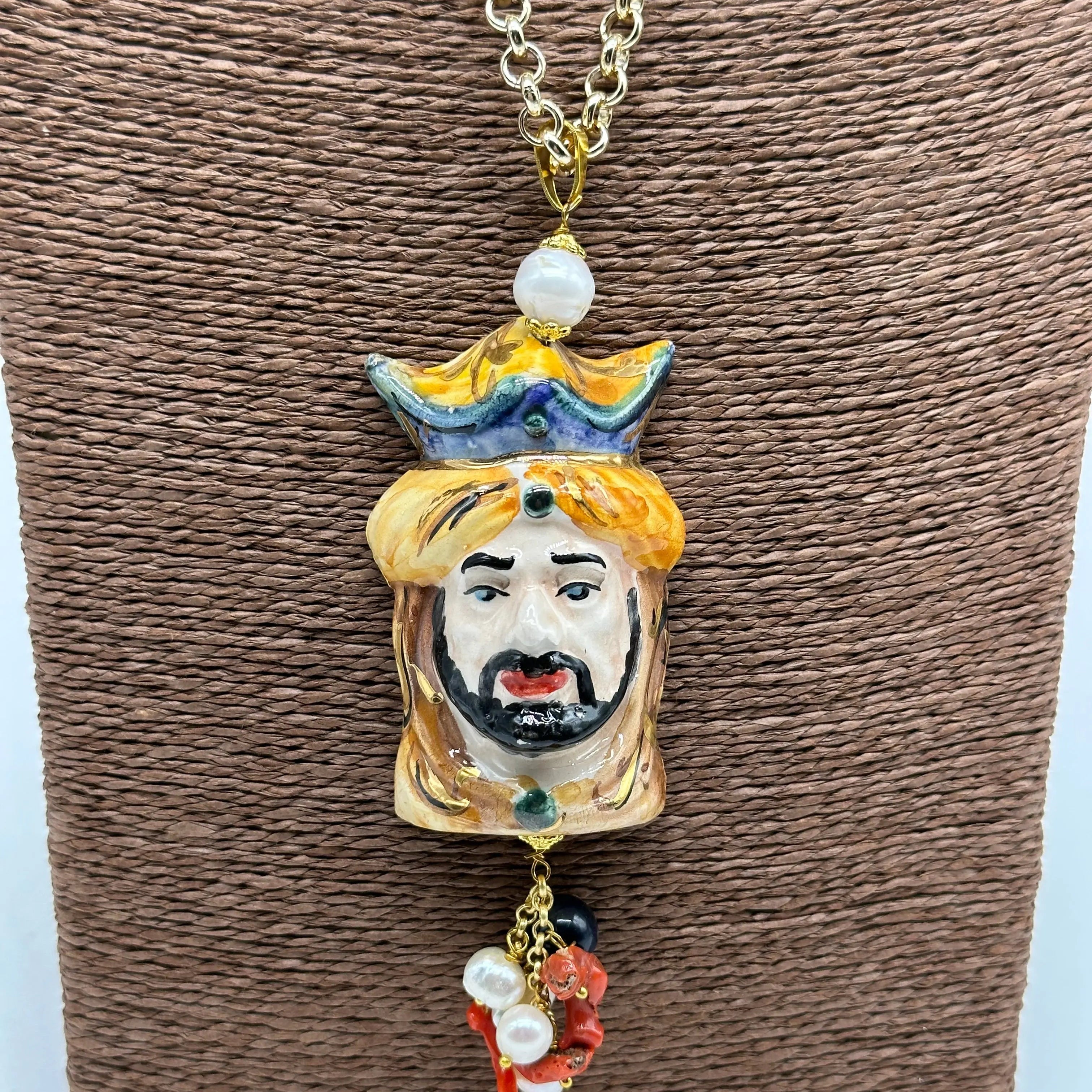 Collana Siciliana Testa di Moro Ceramica di Caltagirone Stile Classico V.1 DD CERAMICHE SICILIANE
