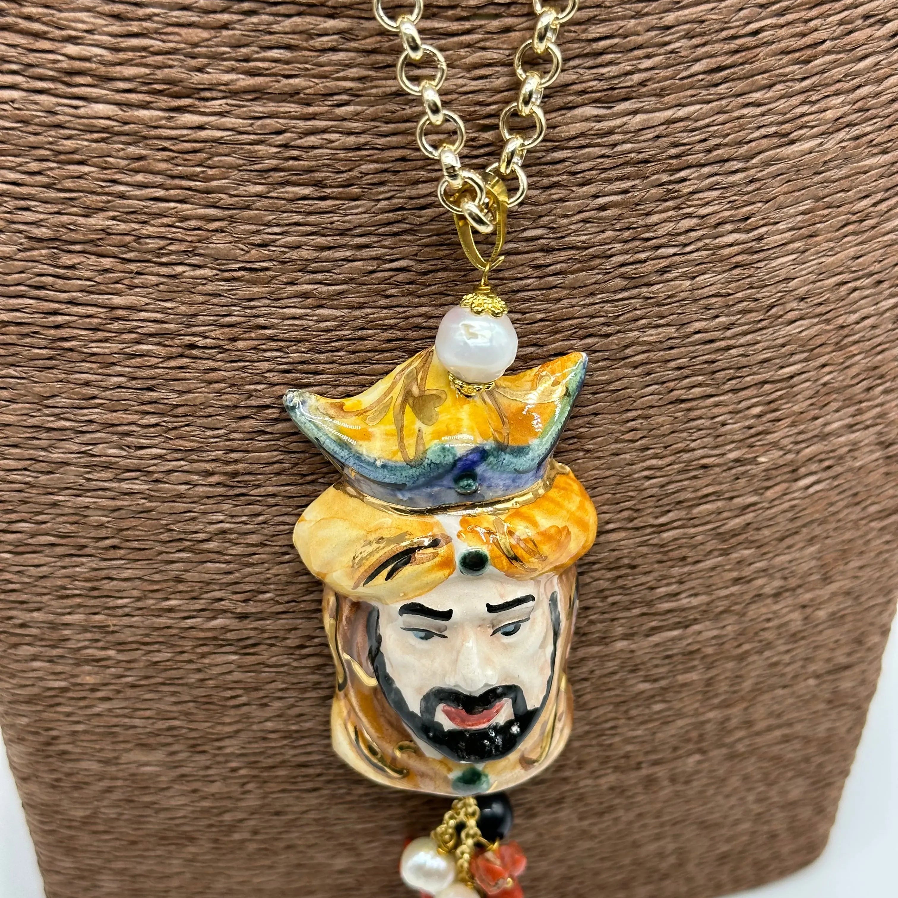 Collana Siciliana Testa di Moro Ceramica di Caltagirone Stile Classico V.1 DD CERAMICHE SICILIANE