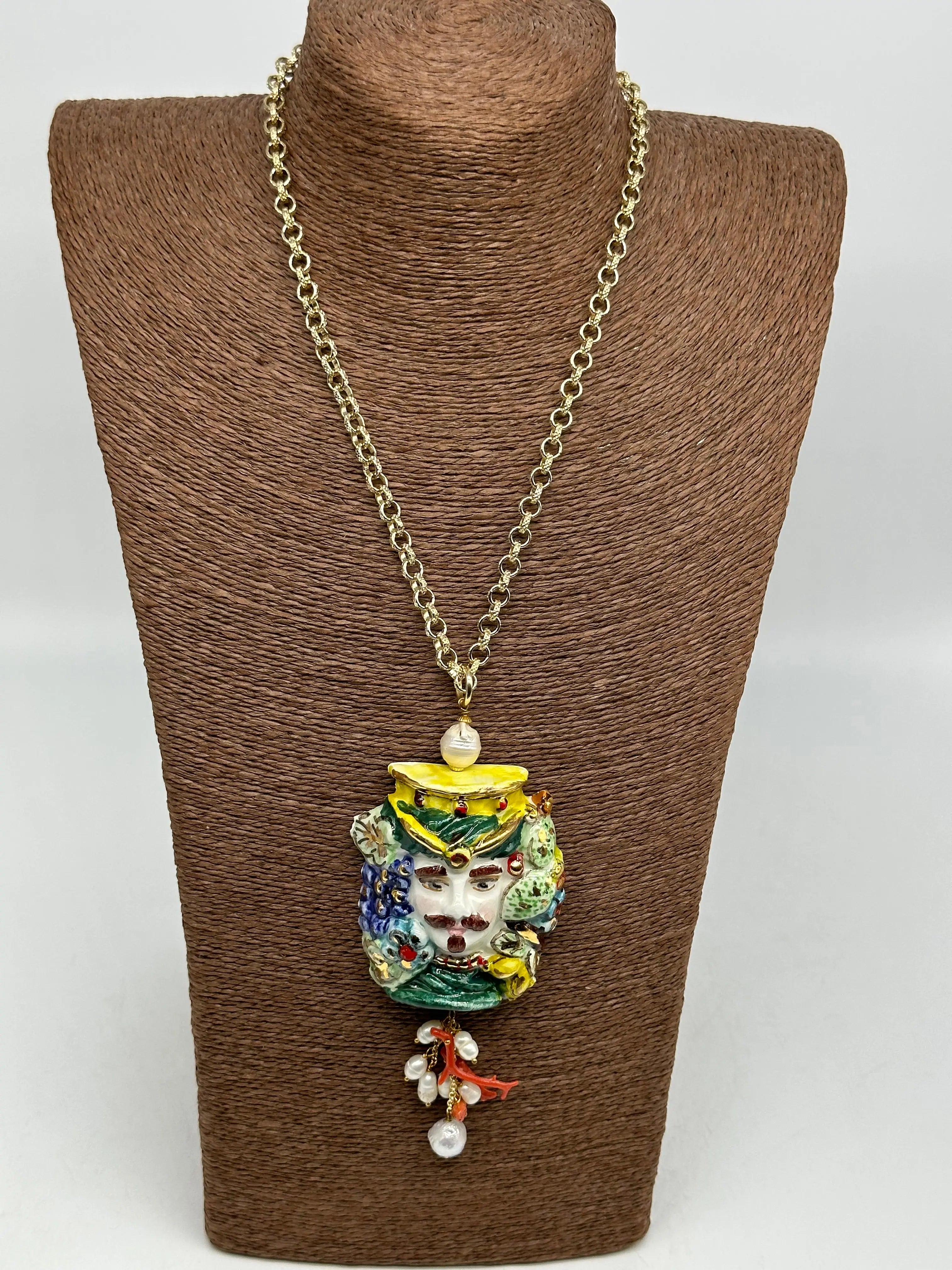 Collana Siciliana Testa di Moro Ceramica di Caltagirone Stile Classico V.2 DD CERAMICHE SICILIANE