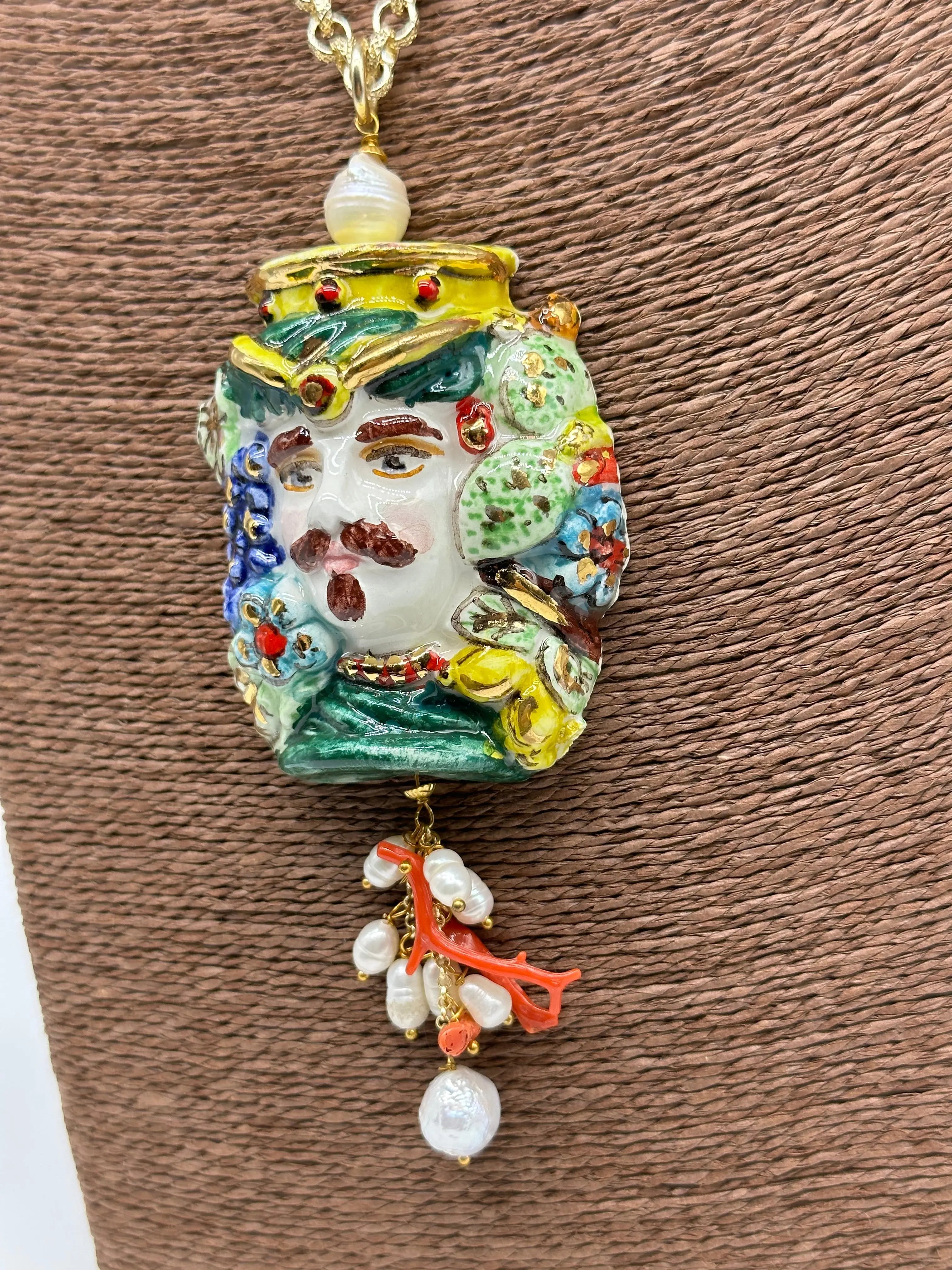 Collana Siciliana Testa di Moro Ceramica di Caltagirone Stile Classico V.2 DD CERAMICHE SICILIANE