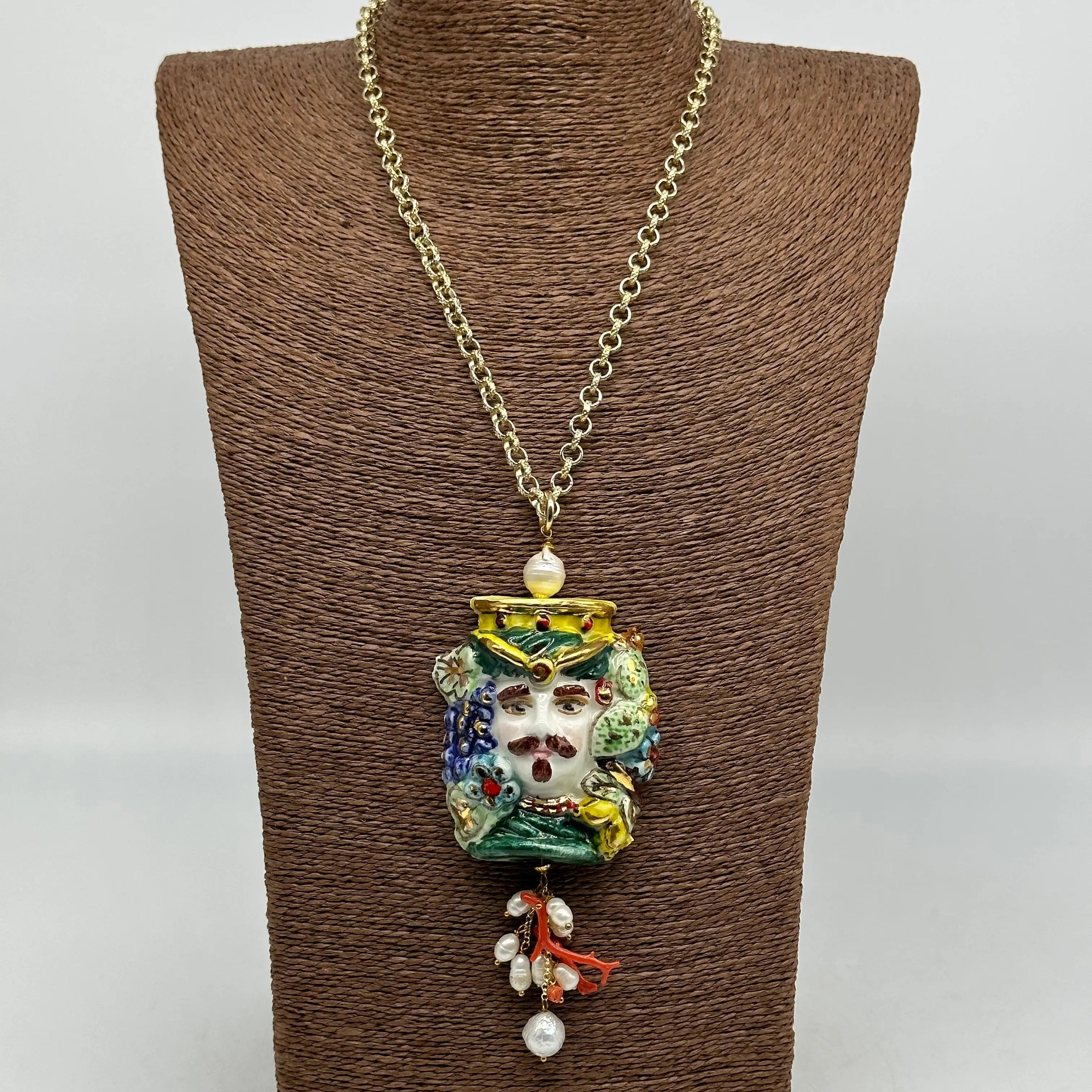 Collana Siciliana Testa di Moro Ceramica di Caltagirone Stile Classico V.2 DD CERAMICHE SICILIANE