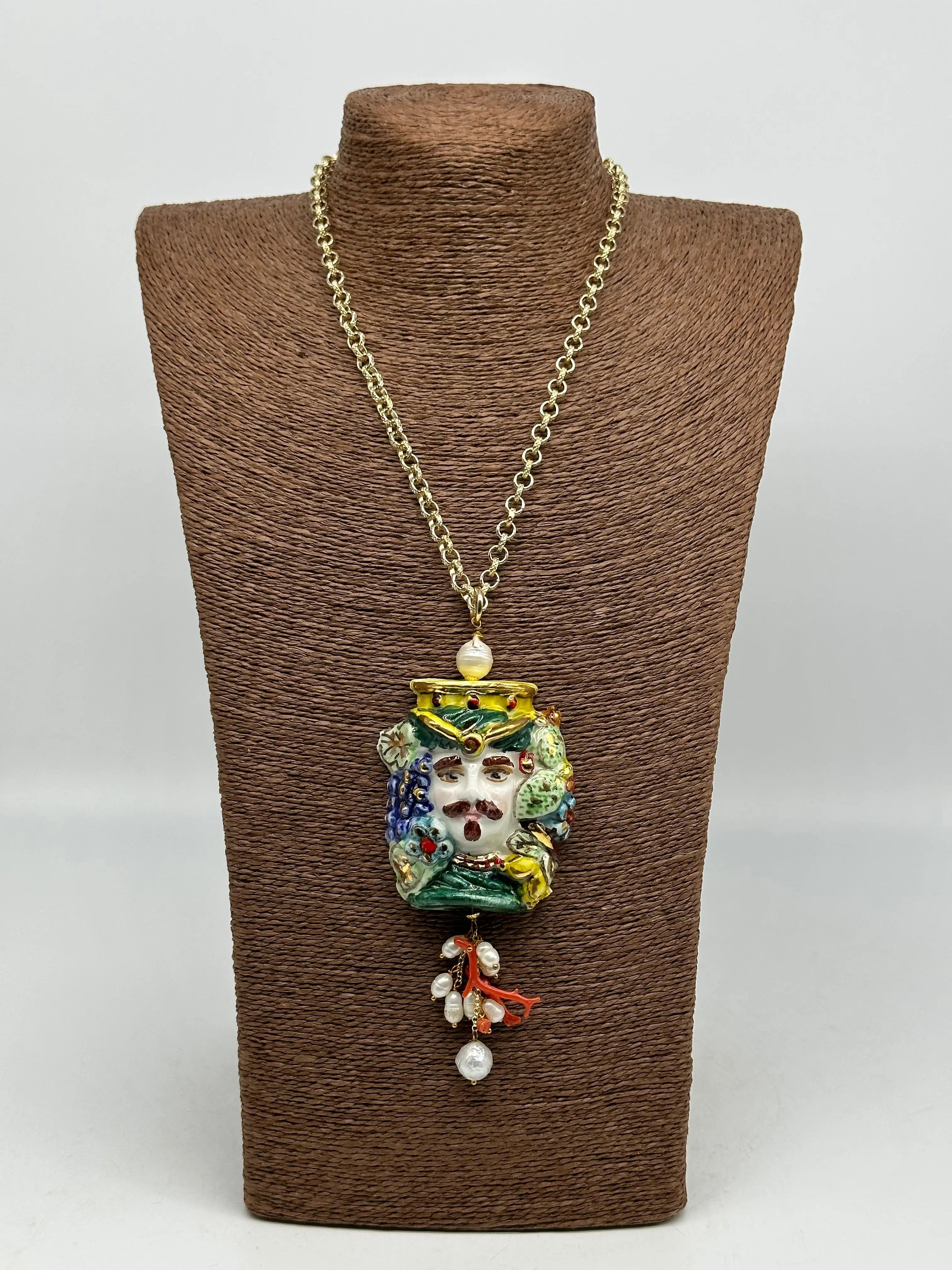 Collana Siciliana Testa di Moro Ceramica di Caltagirone Stile Classico V.2 DD CERAMICHE SICILIANE