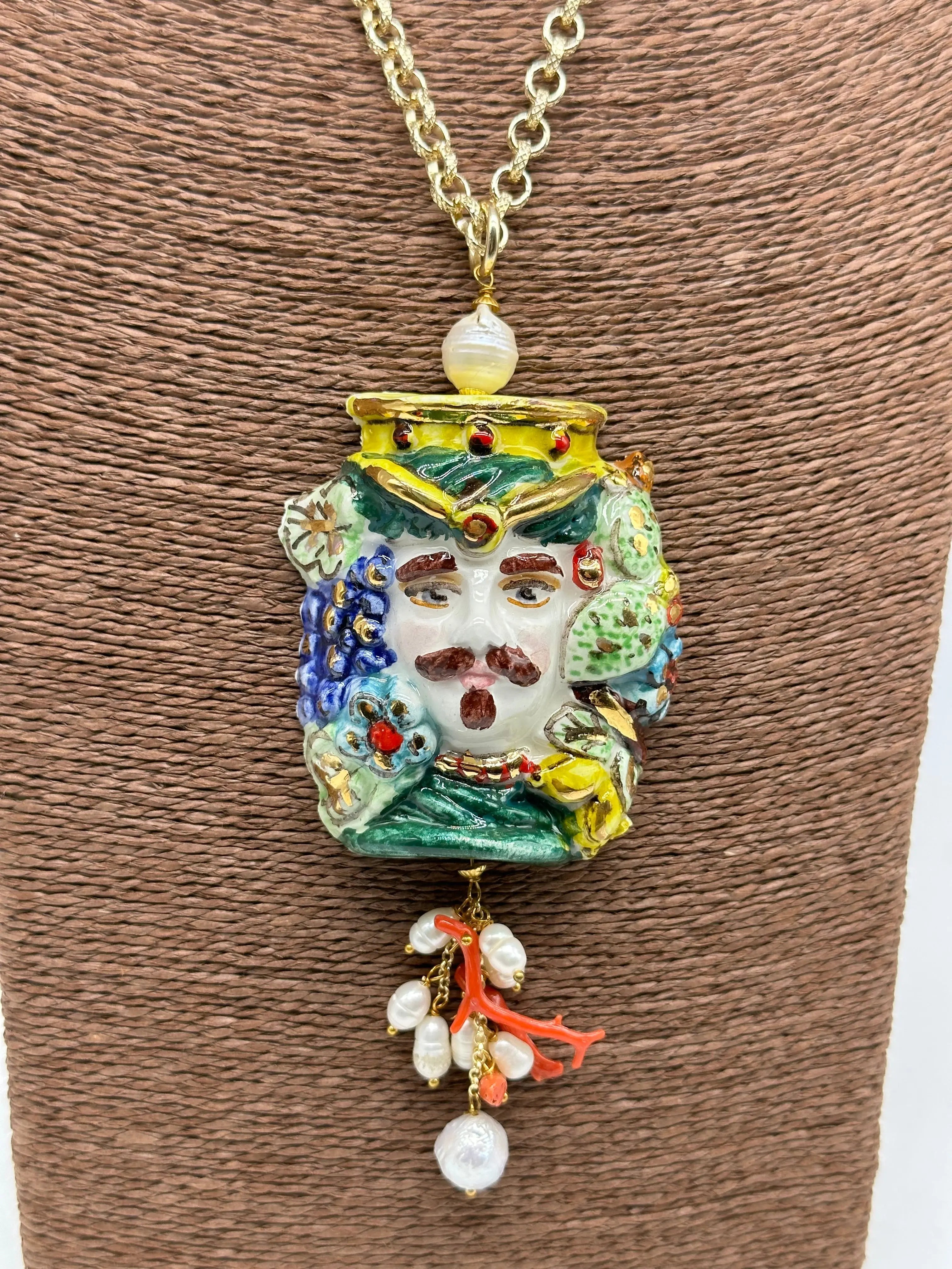 Collana Siciliana Testa di Moro Ceramica di Caltagirone Stile Classico V.2 DD CERAMICHE SICILIANE