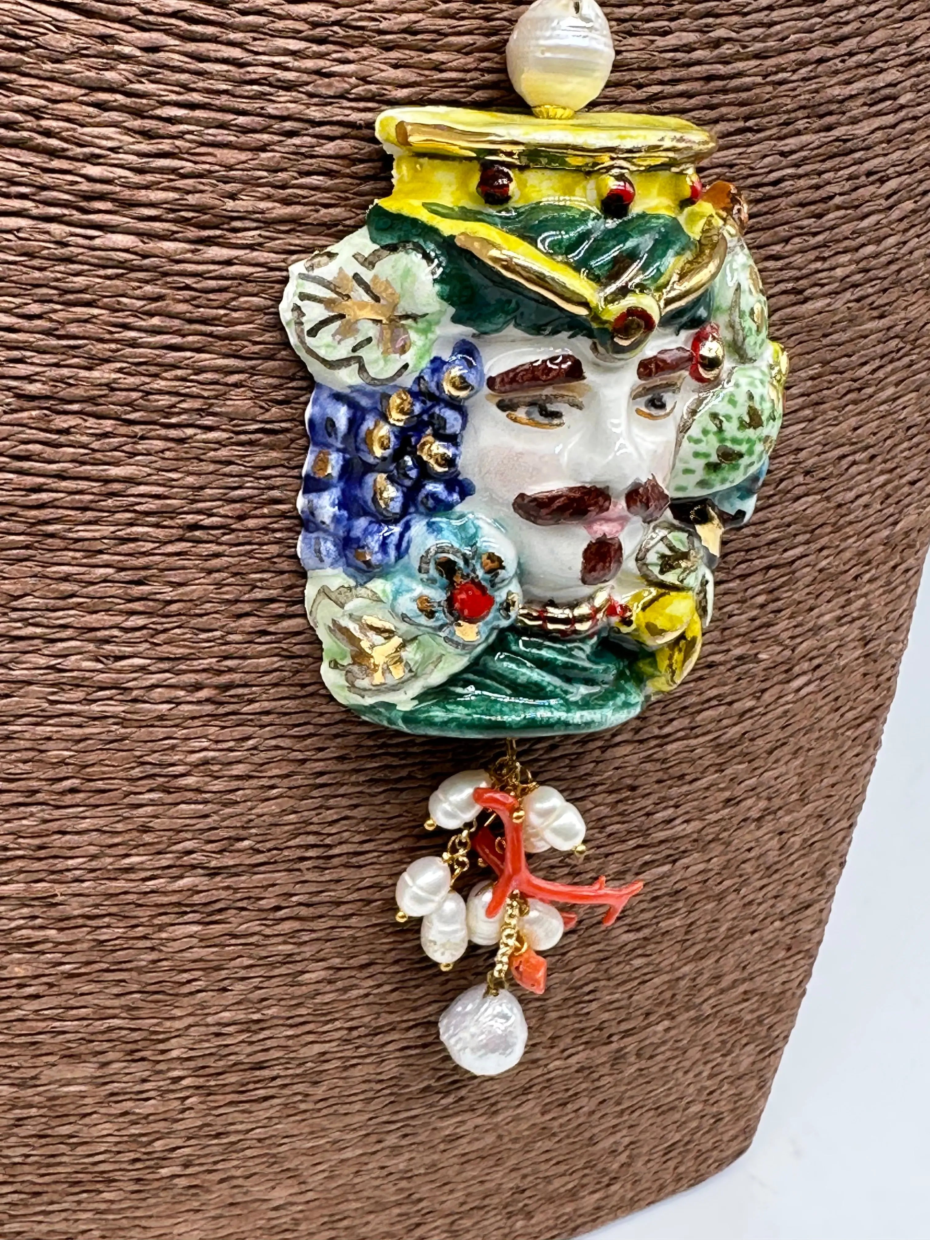 Collana Siciliana Testa di Moro Ceramica di Caltagirone Stile Classico V.2 DD CERAMICHE SICILIANE
