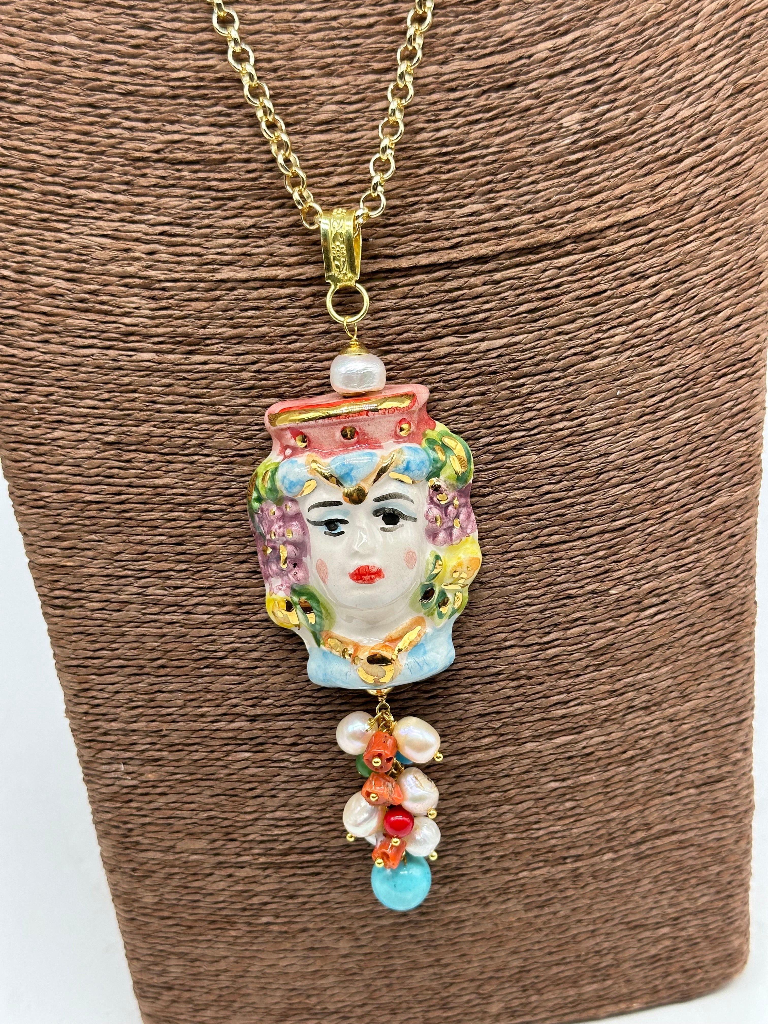 Collana Siciliana Testa di Moro Ceramica di Caltagirone Stile Classico V.3 - COLLANA