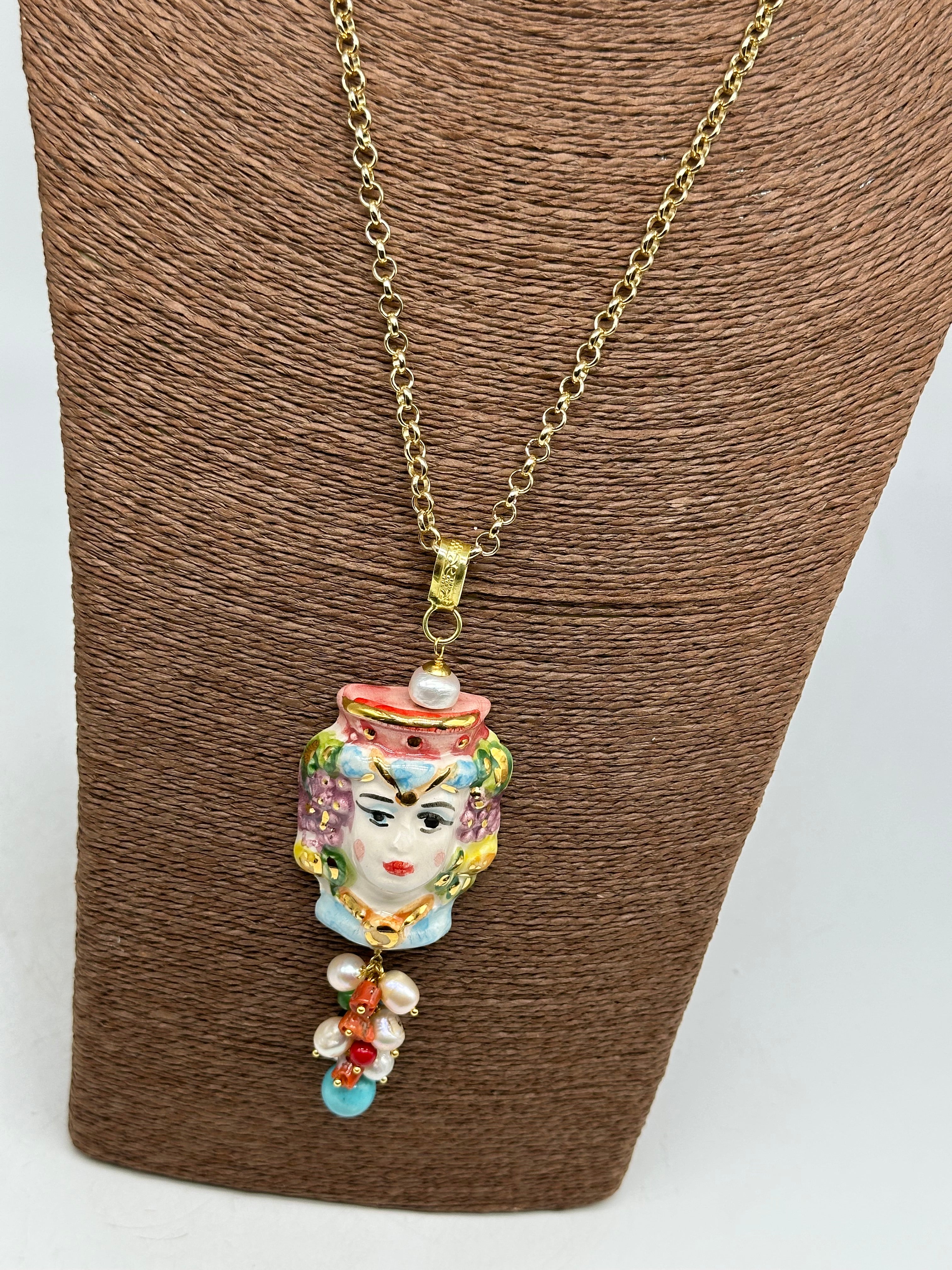 Collana Siciliana Testa di Moro Ceramica di Caltagirone Stile Classico V.3 - COLLANA