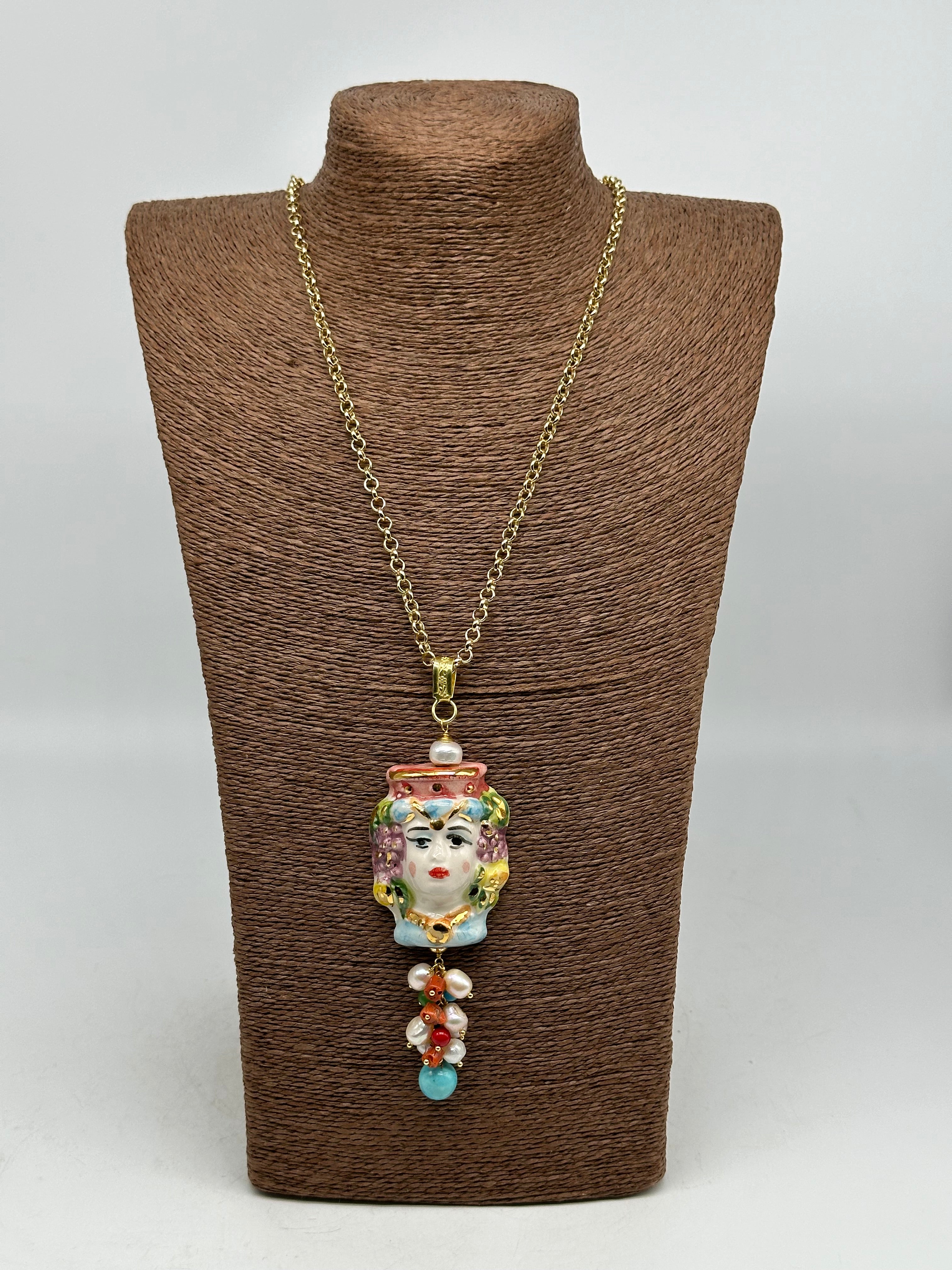 Collana Siciliana Testa di Moro Ceramica di Caltagirone Stile Classico V.3 - COLLANA