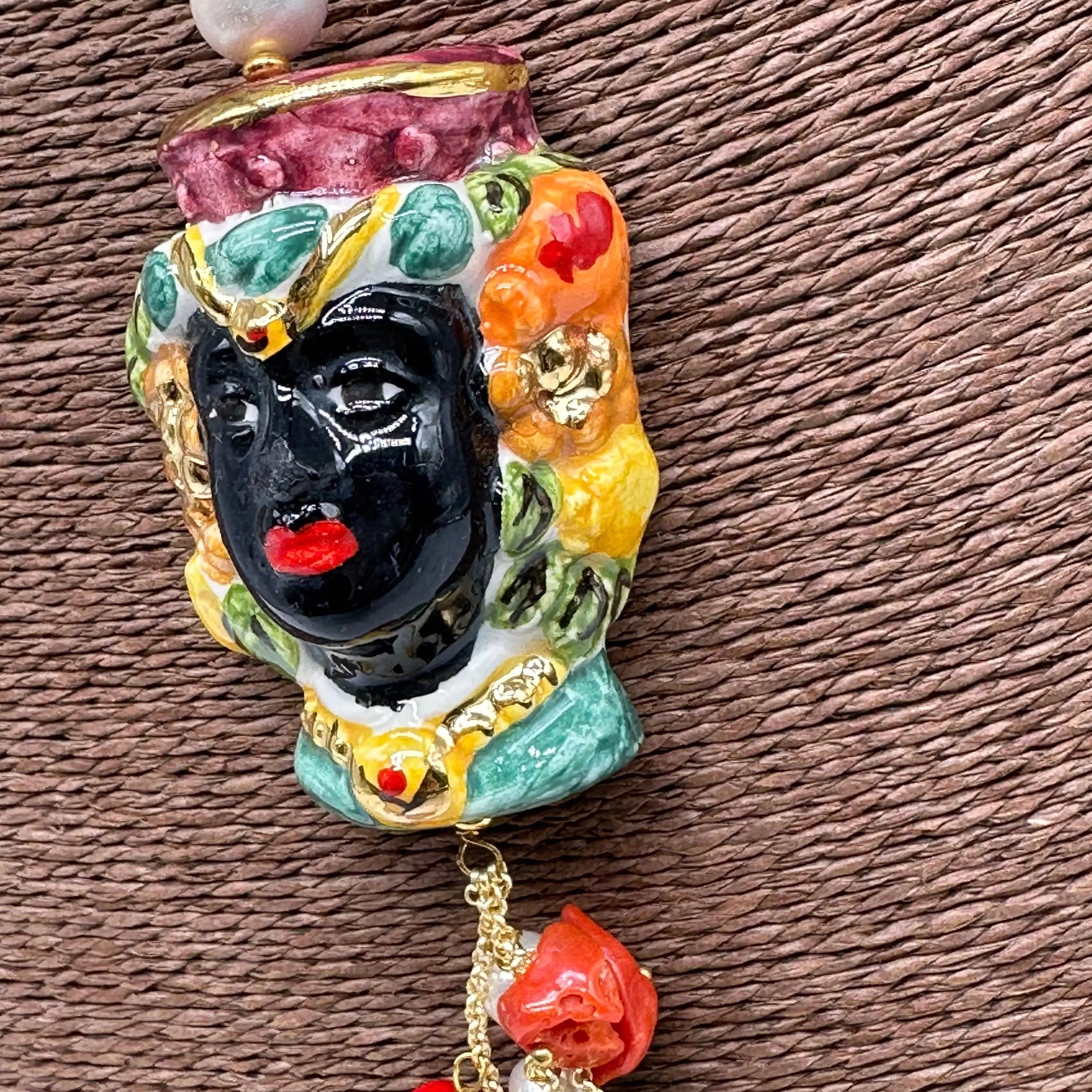Collana Siciliana Testa di Moro Ceramica di Caltagirone Stile Classico V.4 DD CERAMICHE SICILIANE