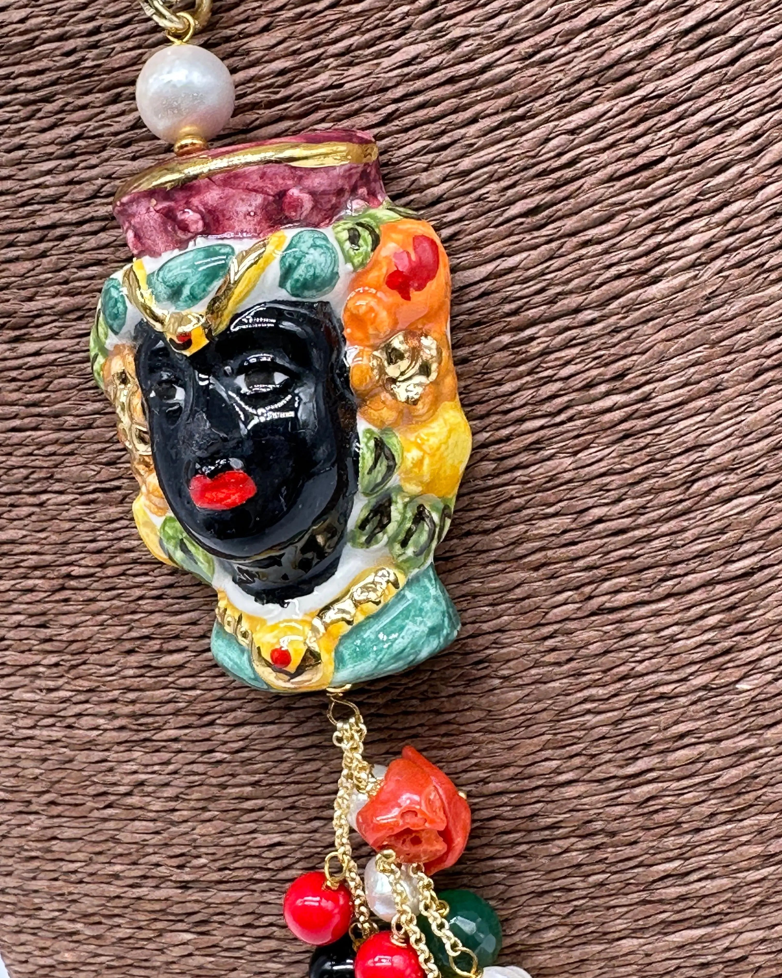 Collana Siciliana Testa di Moro Ceramica di Caltagirone Stile Classico V.4 DD CERAMICHE SICILIANE