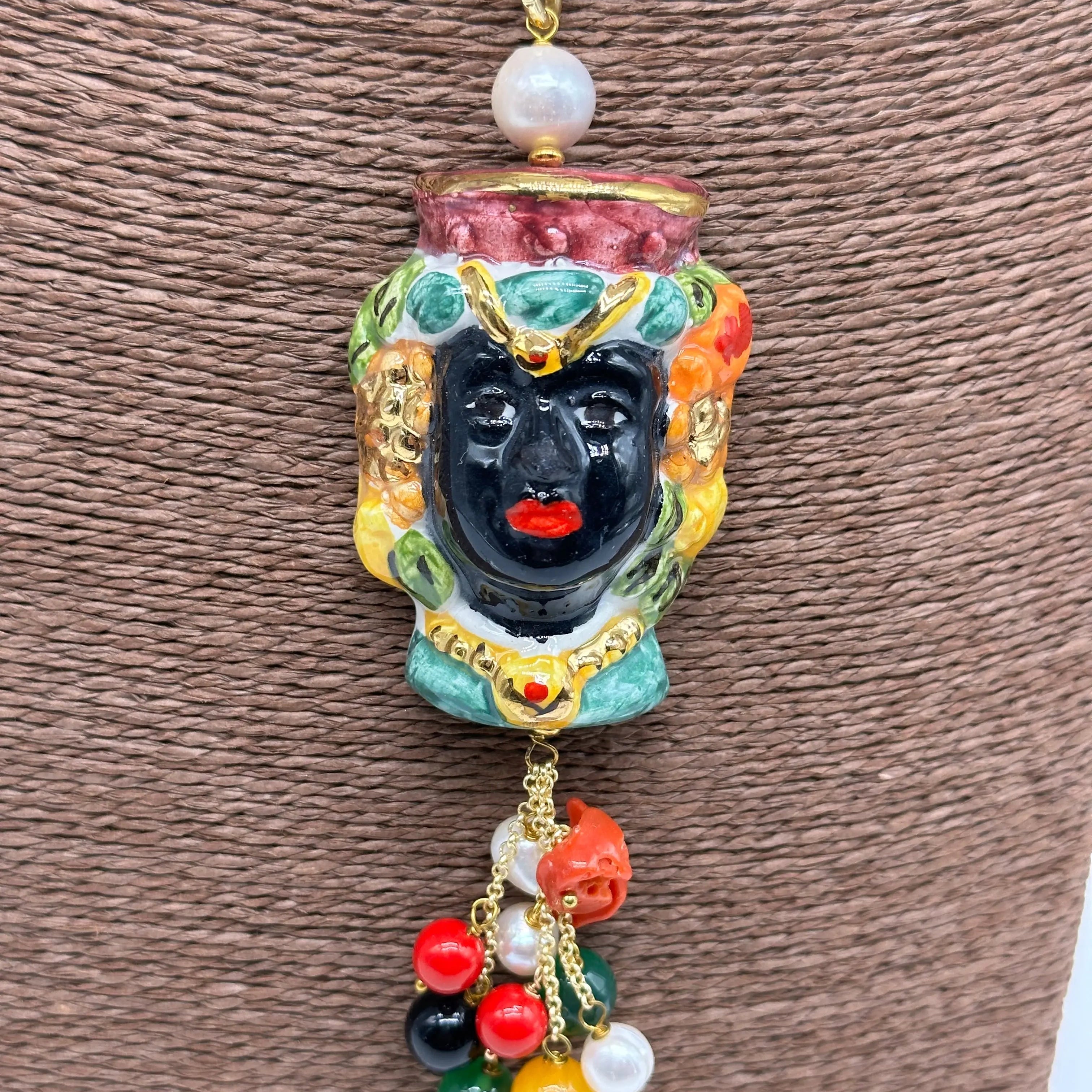 Collana Siciliana Testa di Moro Ceramica di Caltagirone Stile Classico V.4 DD CERAMICHE SICILIANE