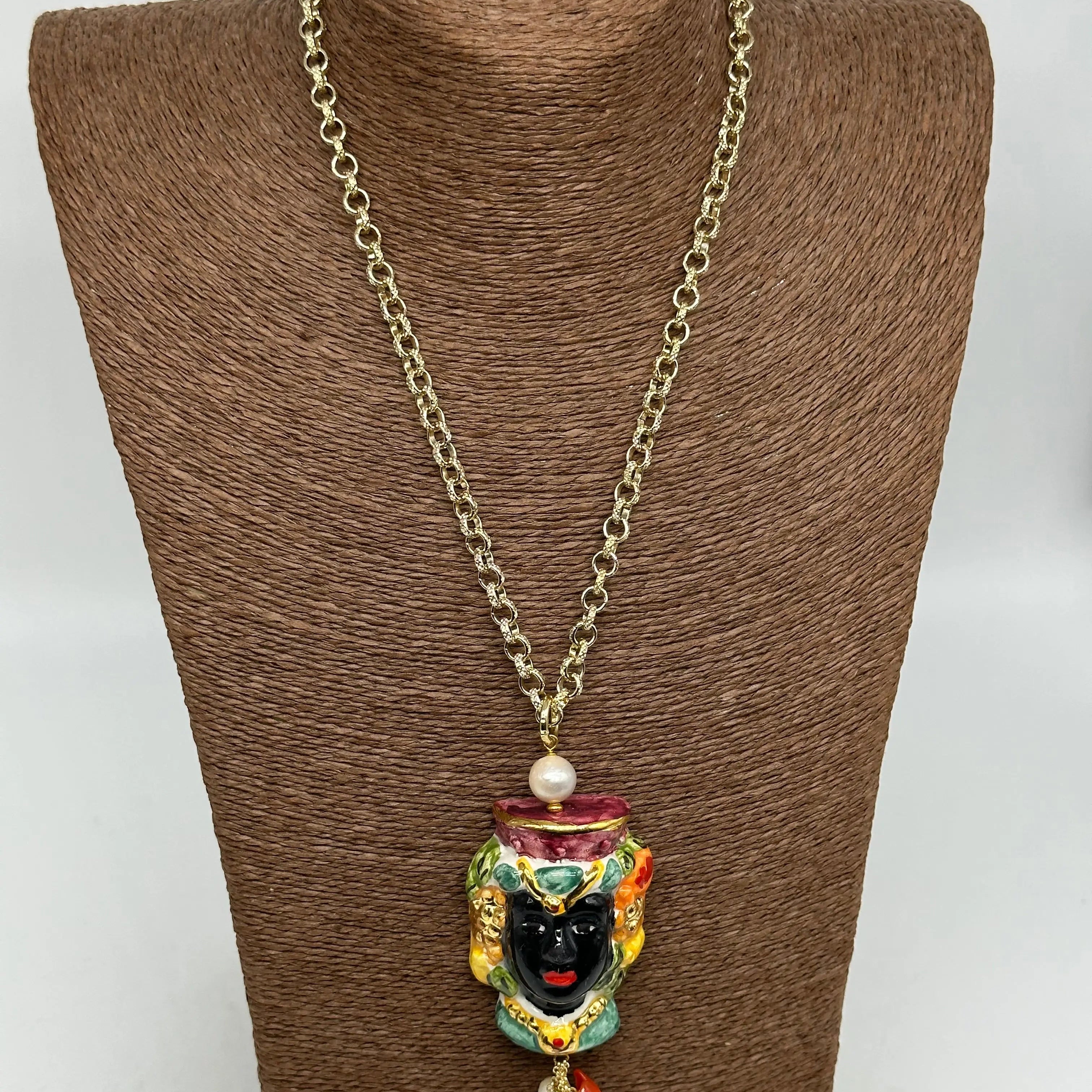 Collana Siciliana Testa di Moro Ceramica di Caltagirone Stile Classico V.4 DD CERAMICHE SICILIANE