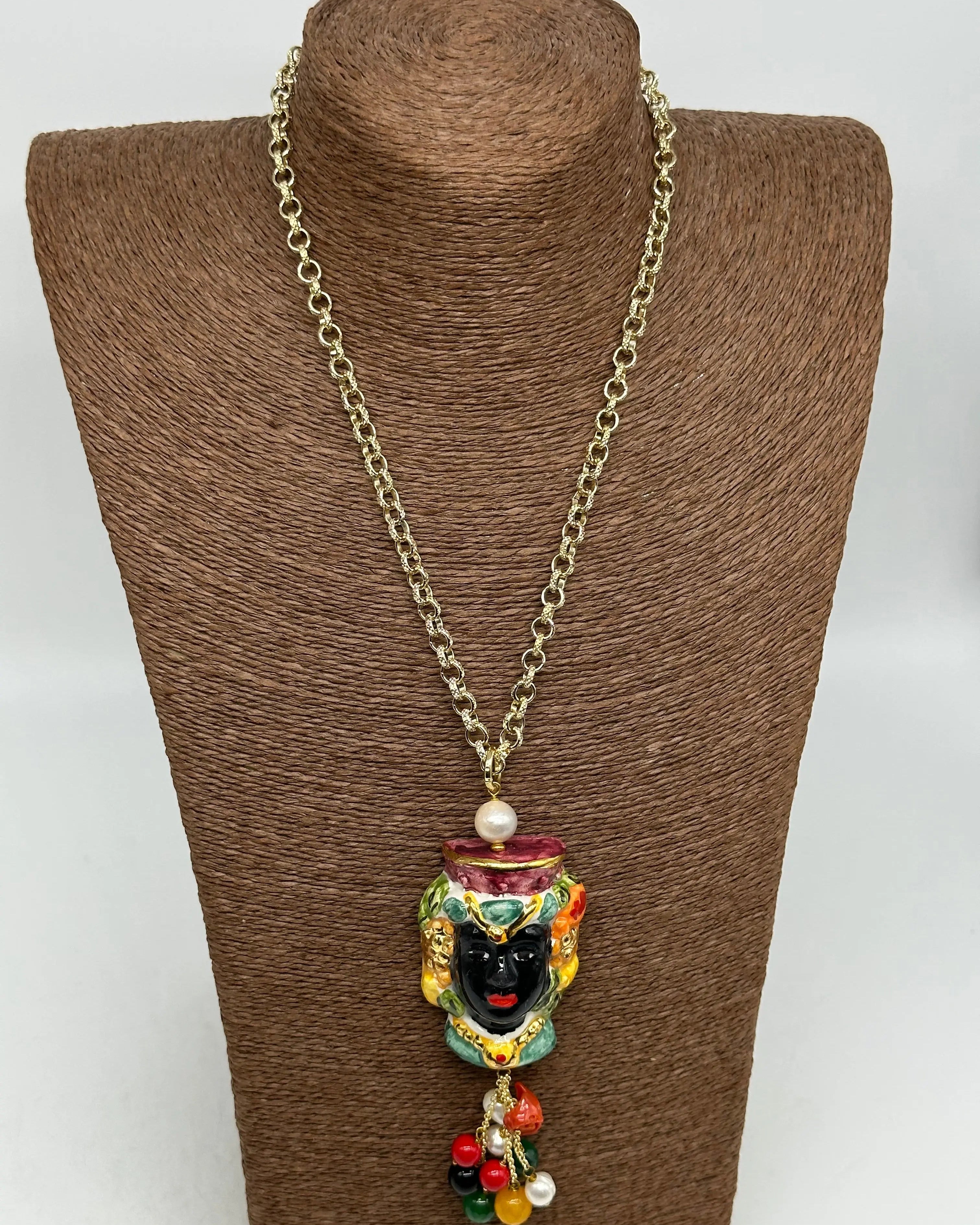 Collana Siciliana Testa di Moro Ceramica di Caltagirone Stile Classico V.4 DD CERAMICHE SICILIANE