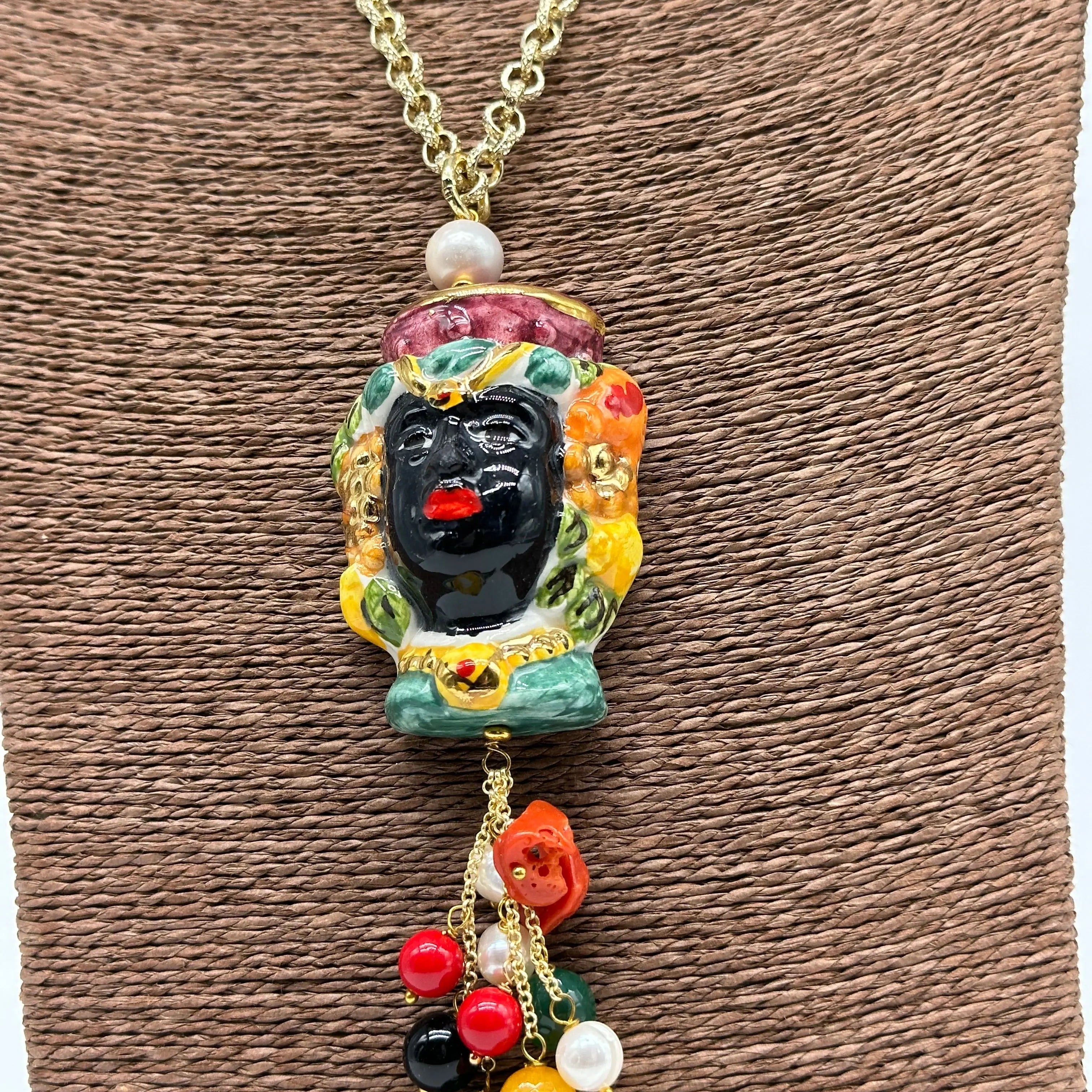 Collana Siciliana Testa di Moro Ceramica di Caltagirone Stile Classico V.4 DD CERAMICHE SICILIANE