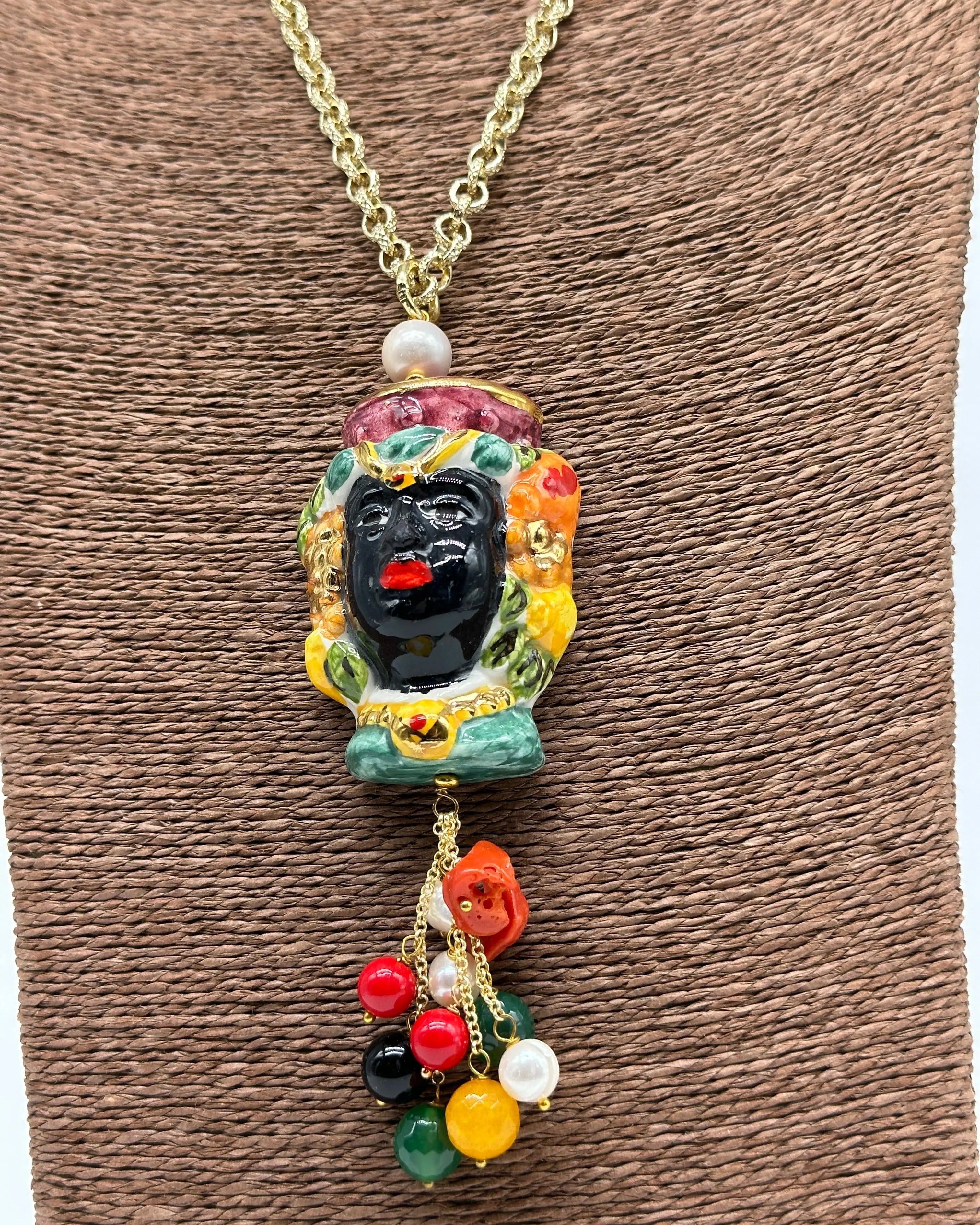 Collana Siciliana Testa di Moro Ceramica di Caltagirone Stile Classico V.4 DD CERAMICHE SICILIANE