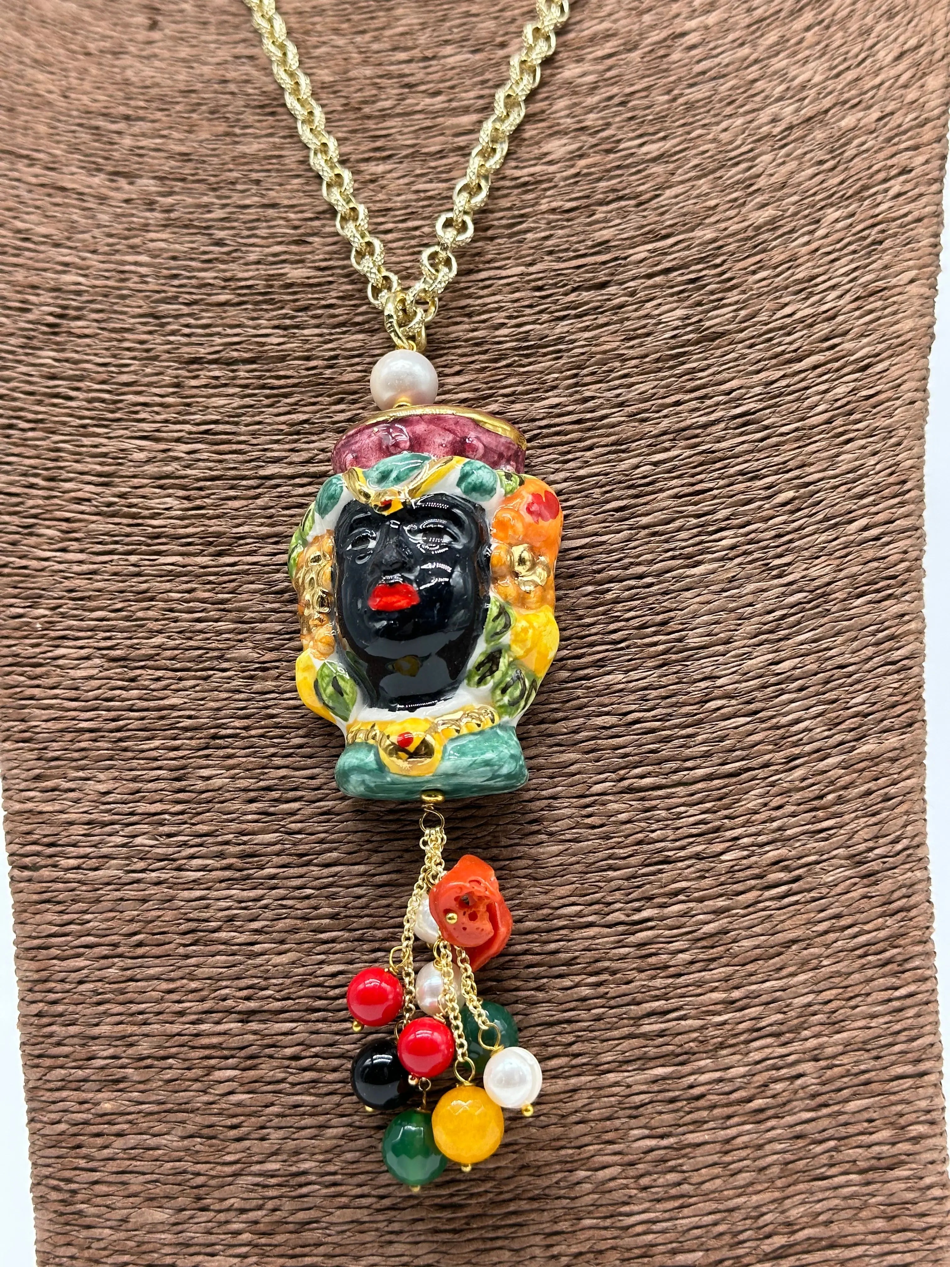 Collana Siciliana Testa di Moro Ceramica di Caltagirone Stile Classico V.4 DD CERAMICHE SICILIANE