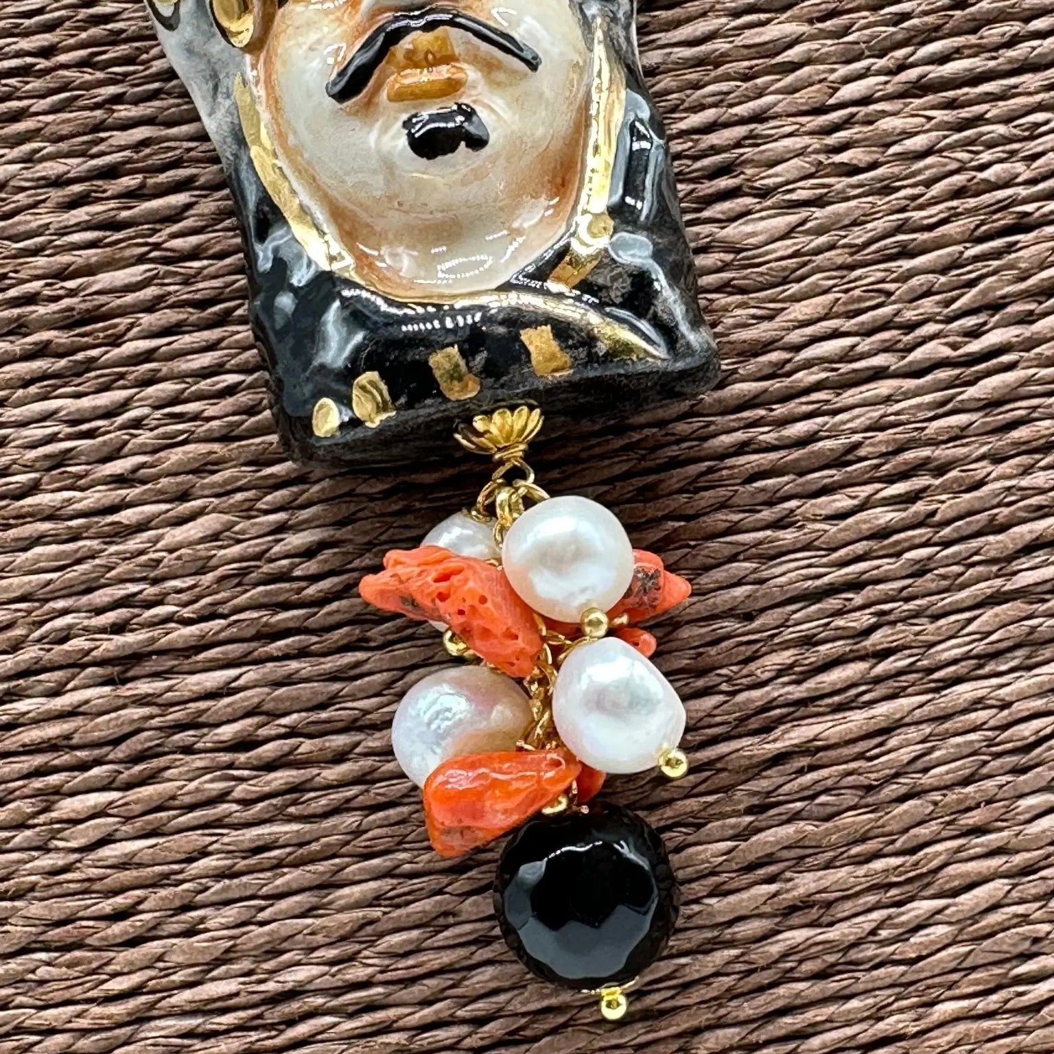 Collana Siciliana Testa di Moro Ceramica di Caltagirone Turbante Celeste Nero - COLLANA