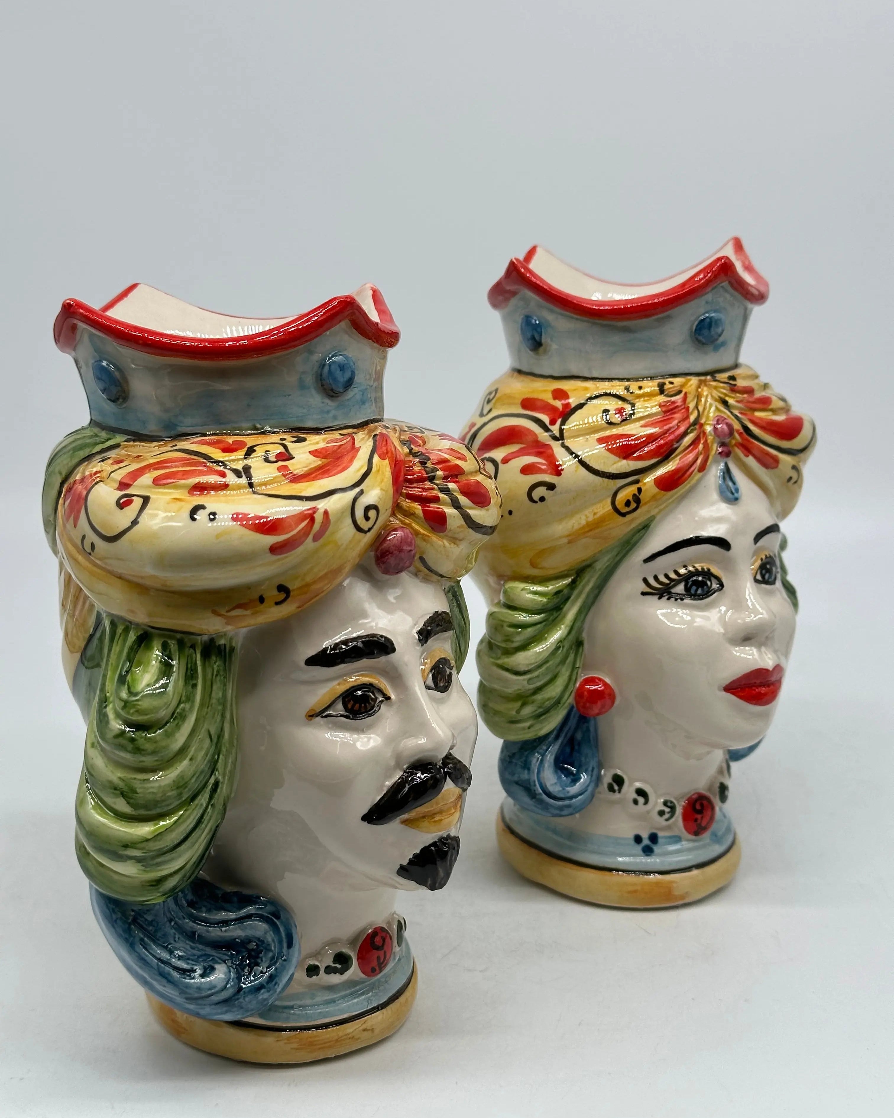 Coppia Teste di Moro DAFNE Ceramica Caltagirone cm H.20 L.12 Artigianale VARI COLORI DD CERAMICHE SICILIANE