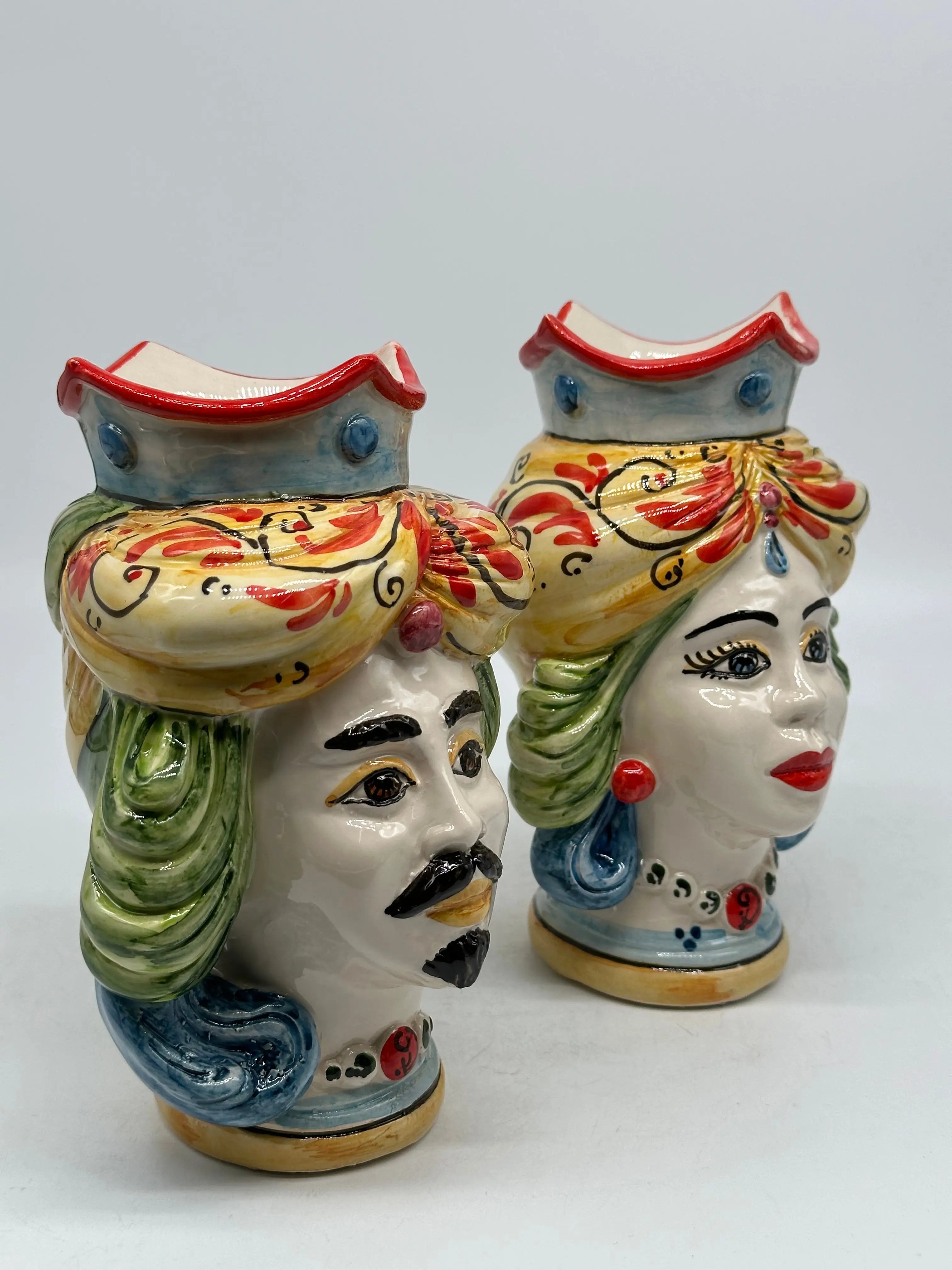 Coppia Teste di Moro DAFNE Ceramica Caltagirone cm H.20 L.12 Artigianale VARI COLORI DD CERAMICHE SICILIANE