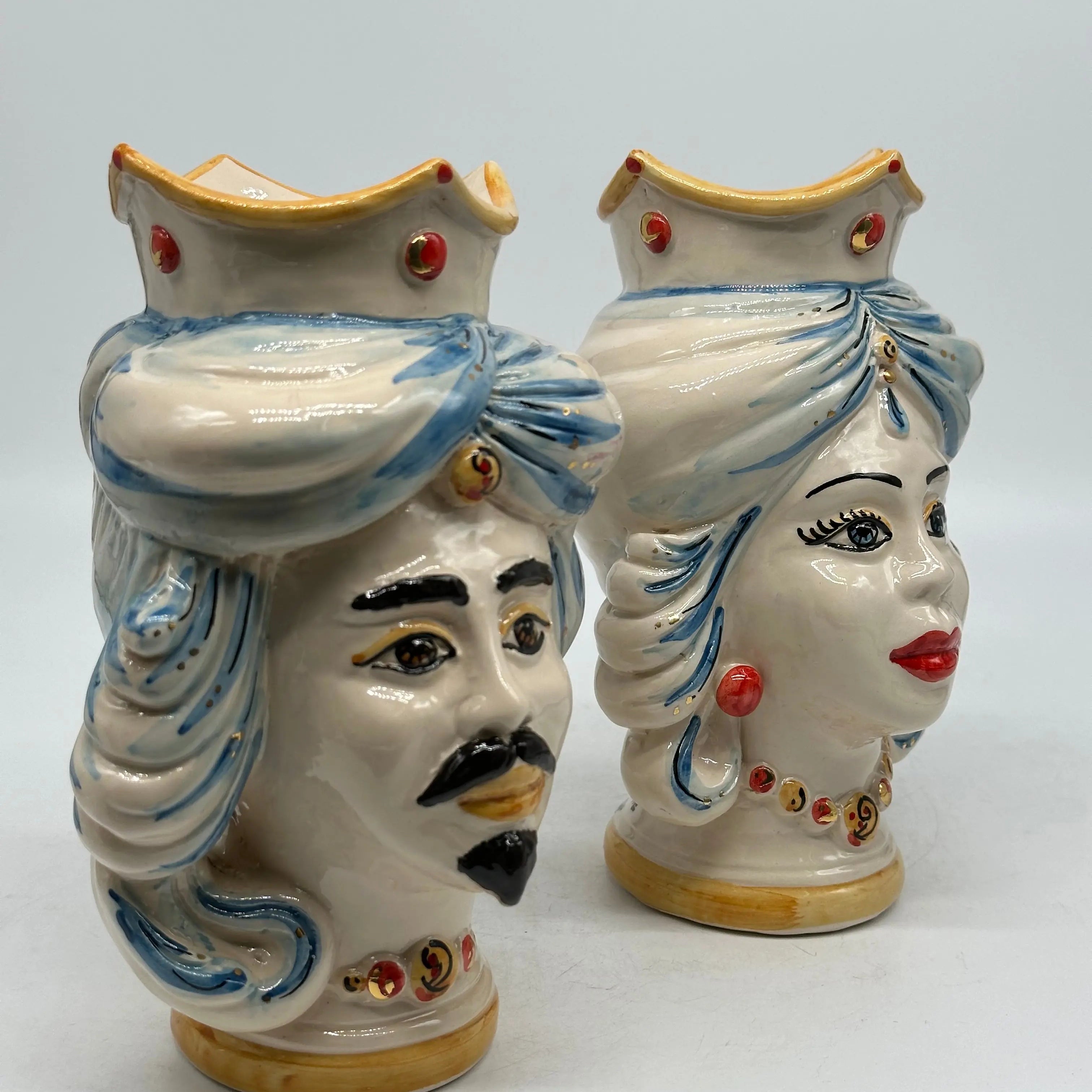 Coppia Teste di Moro DAFNE Ceramica Caltagirone cm H.20 L.12 Artigianale VARI COLORI DD CERAMICHE SICILIANE