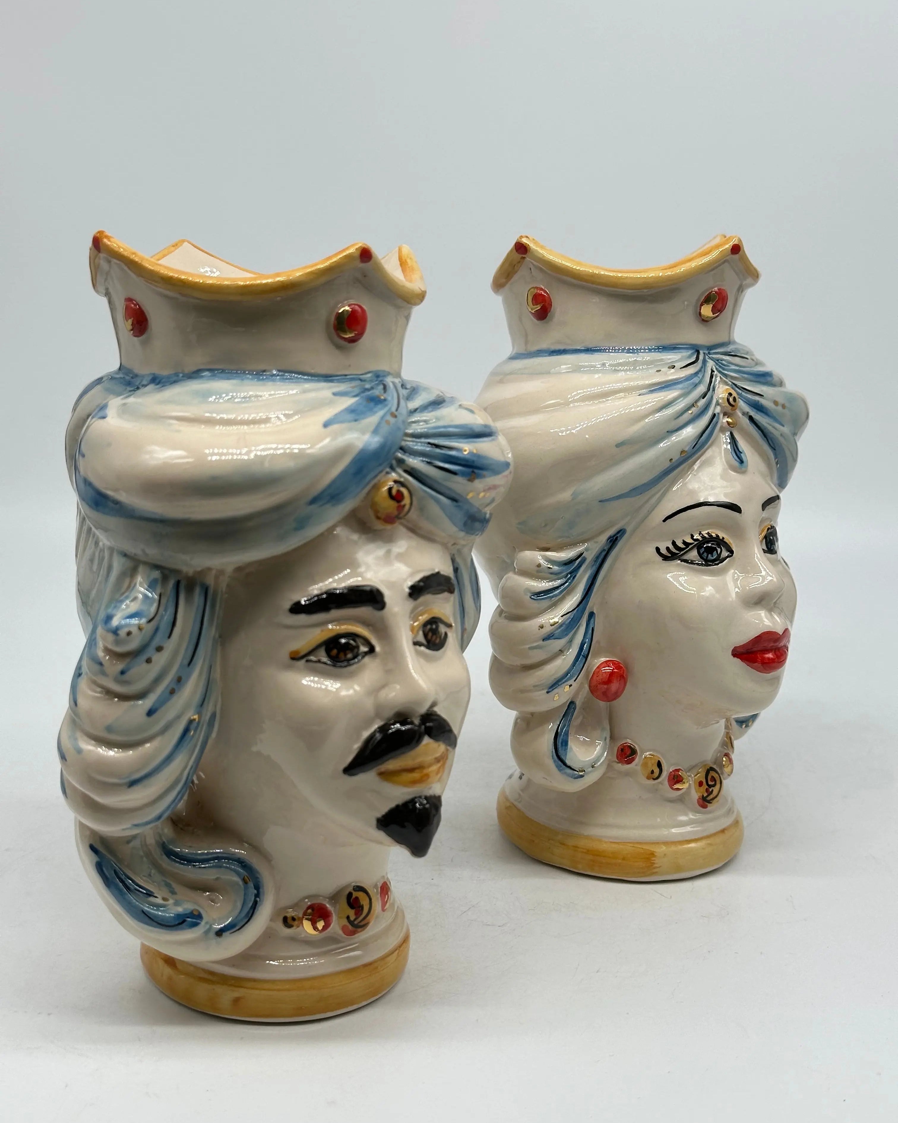Coppia Teste di Moro DAFNE Ceramica Caltagirone cm H.20 L.12 Artigianale VARI COLORI DD CERAMICHE SICILIANE