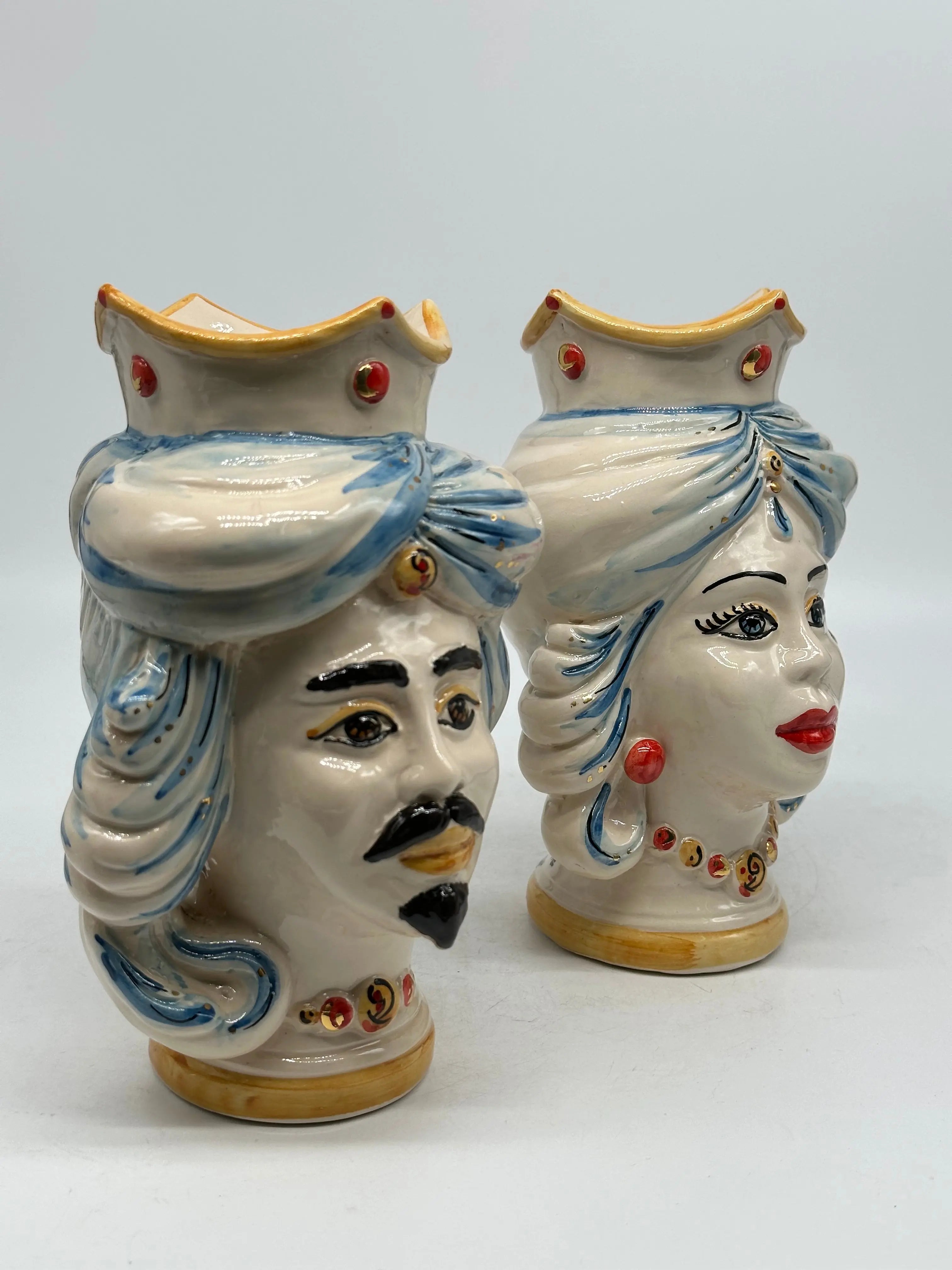 Coppia Teste di Moro DAFNE Ceramica Caltagirone cm H.20 L.12 Artigianale VARI COLORI DD CERAMICHE SICILIANE