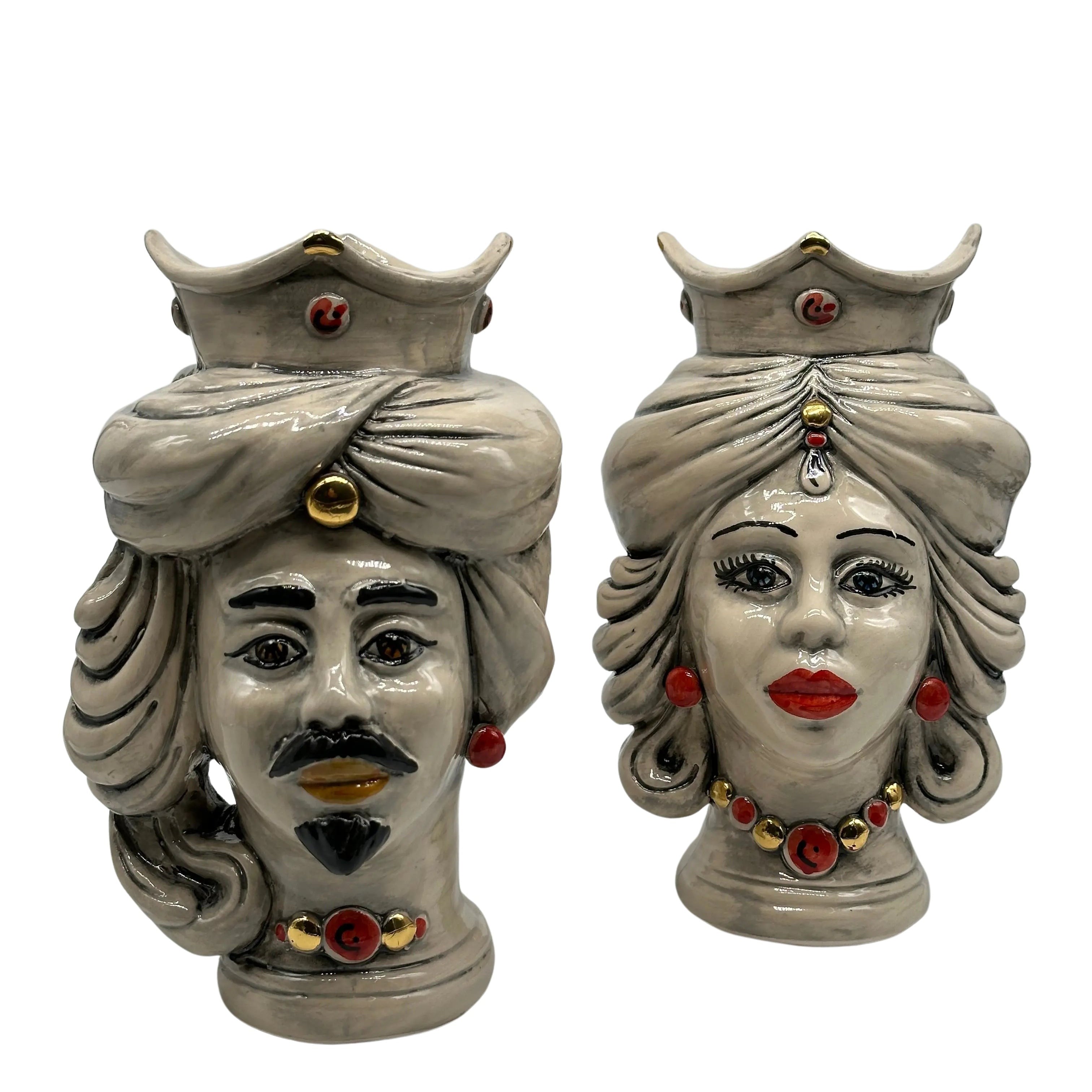 Coppia Teste di Moro DAFNE Ceramica Caltagirone cm H.20 L.12 Artigianale VARI COLORI DD CERAMICHE SICILIANE